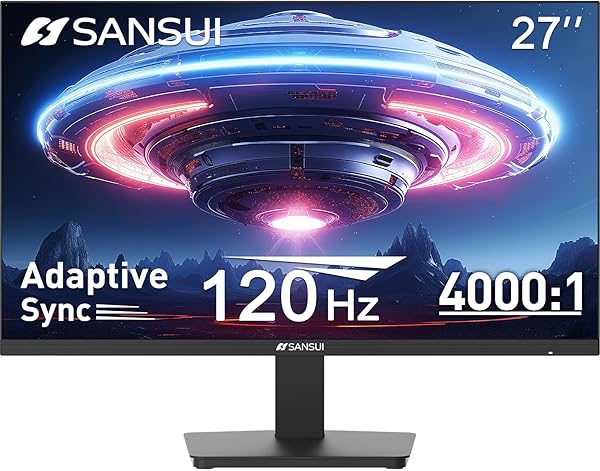 SANSUI 27 Inch Computer Monitor 120Hz, FHD 1080P Monitor, HDMI DP Ports FreeSync, HDR 110% sRGB, Tilt Adjustable Frameless VESA Compatible for Office and Home (ES-27F2, HDMI Cable Included)