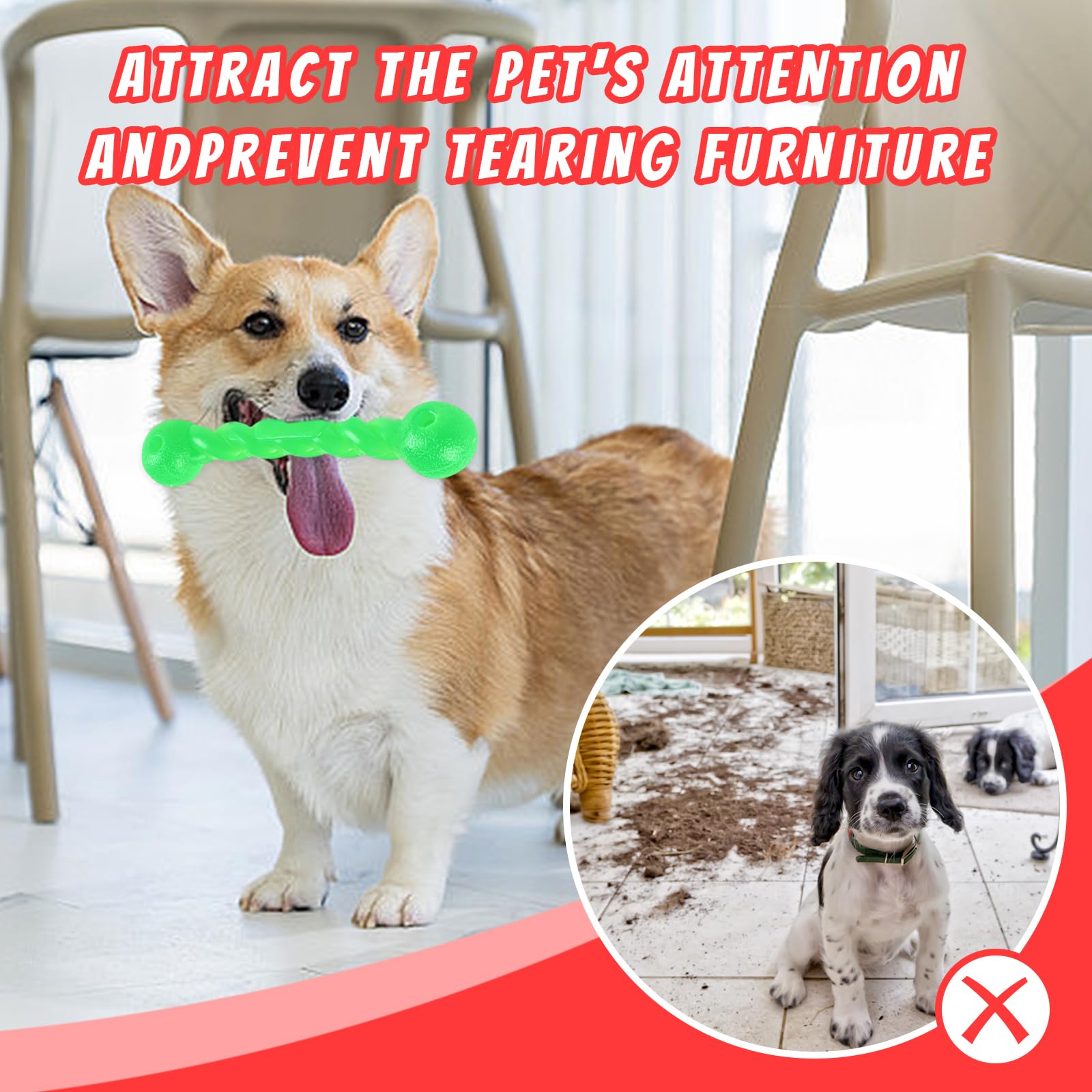 2 Pcs Indestructible Rubber Dog Chew Toys, Durable Dental Care Sticks for Teething Puppies - Image 4