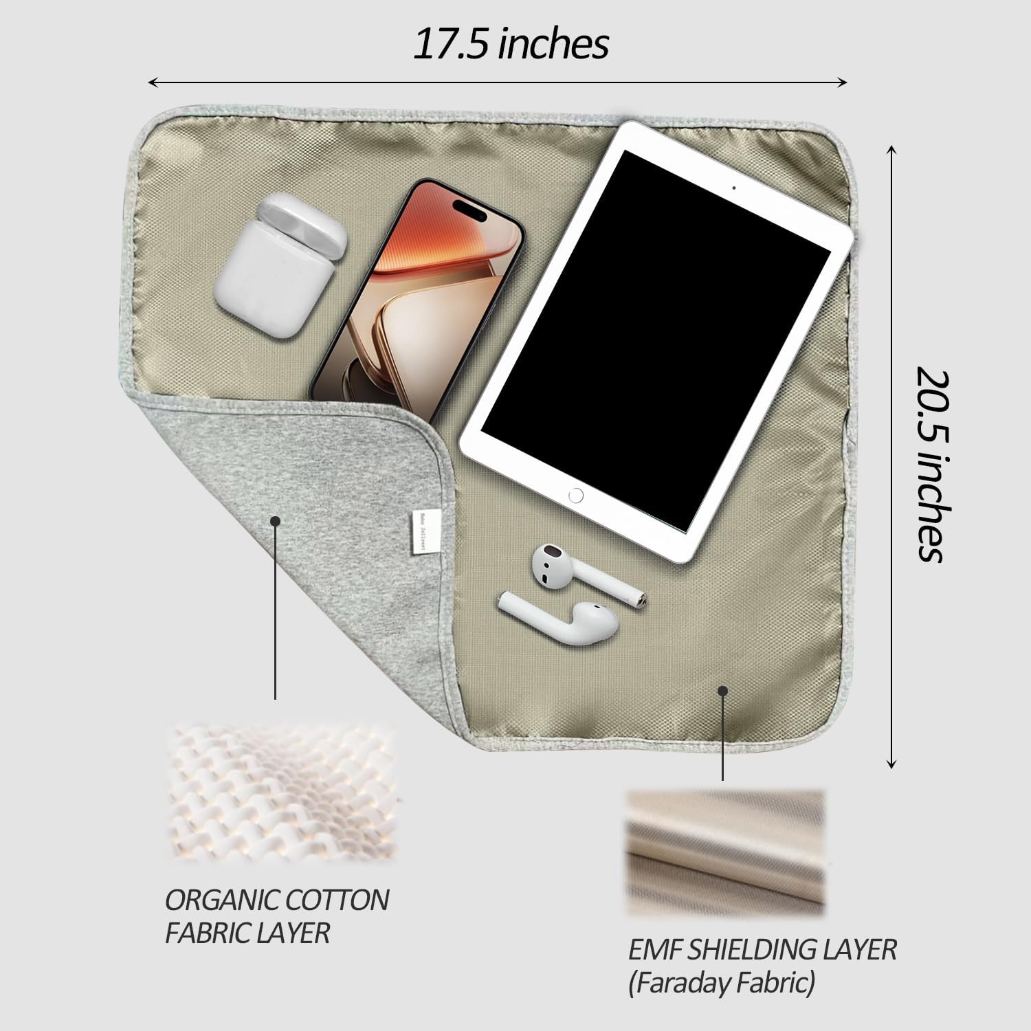 Faraday Blanket: Protection Against Direct Contact from WiFi, Protection Blanket for Cell Phone, Tablet, Electronics (20.5" x 17.5"), Grey - Image 3