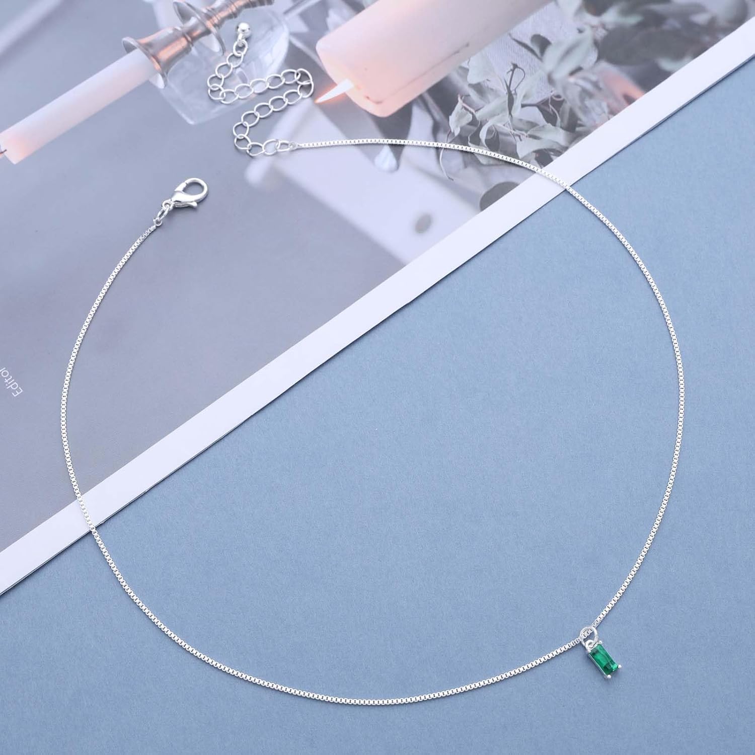 Boho Crystal Emerald Necklace Choker Vintage Emerald Crystal Necklace Green Birthstone Necklace Geometric Square Emerald Necklace Chain Jewelry for Women - Image 4