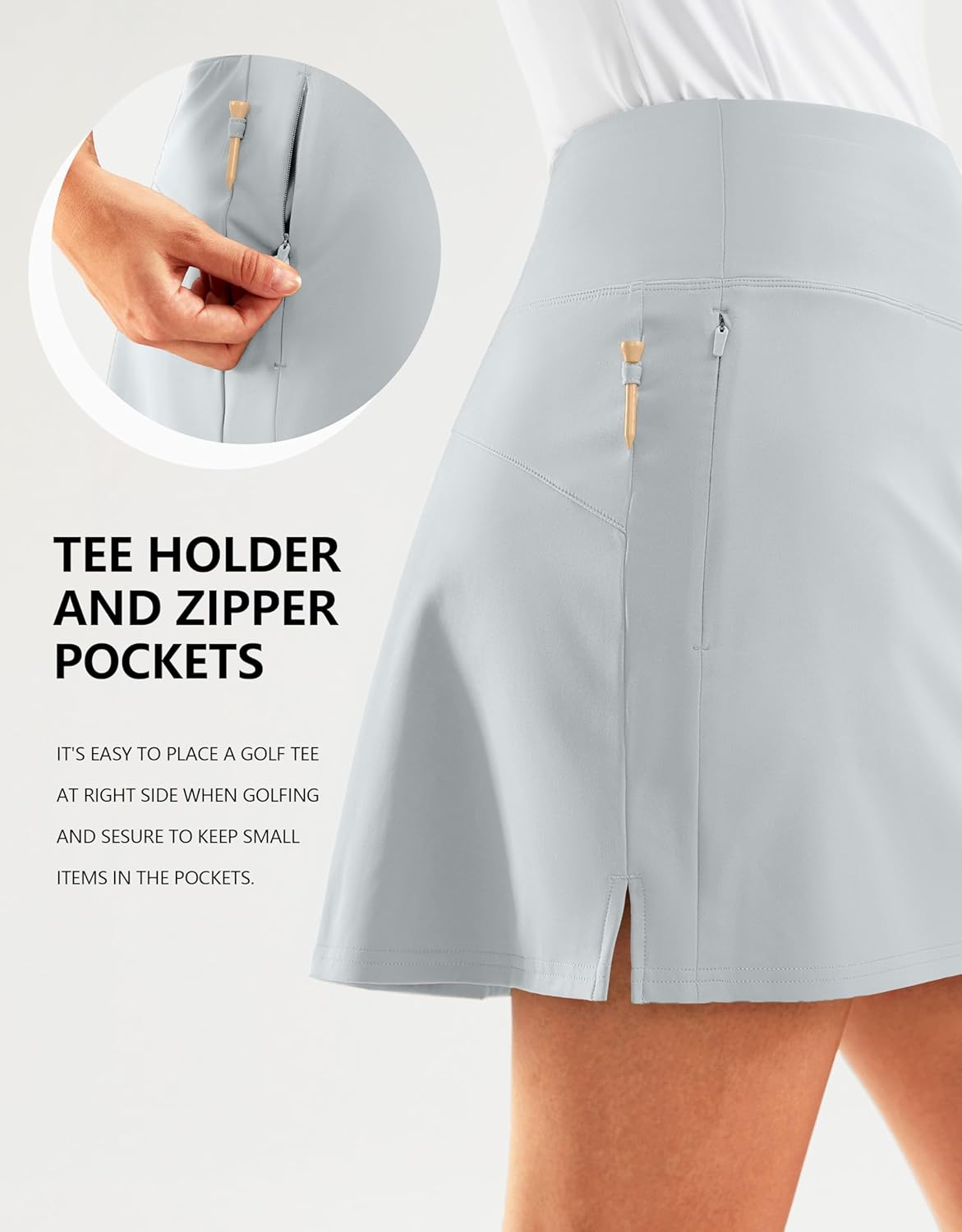SANTINY 16" Golf Skorts Skirts for Women Zipper Pockets Women's High Waisted Tennis Skirt Athletic Skort
