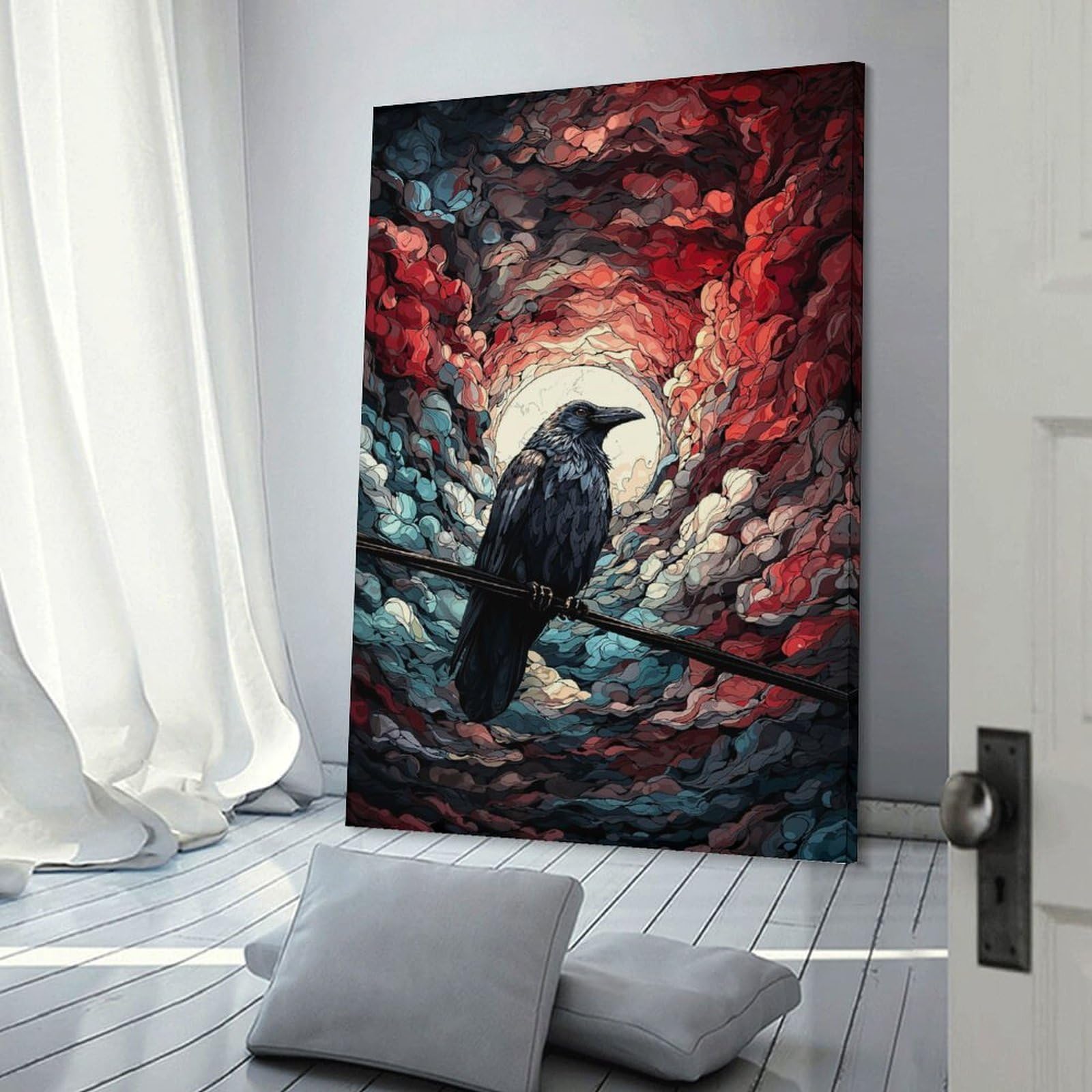 Junmoney Room Decor Wall Art Raven on A Wire, 24x36inch(60x90cm), for Gallery Wall Decor And Room Displays, An Easy Match for Collected Prints