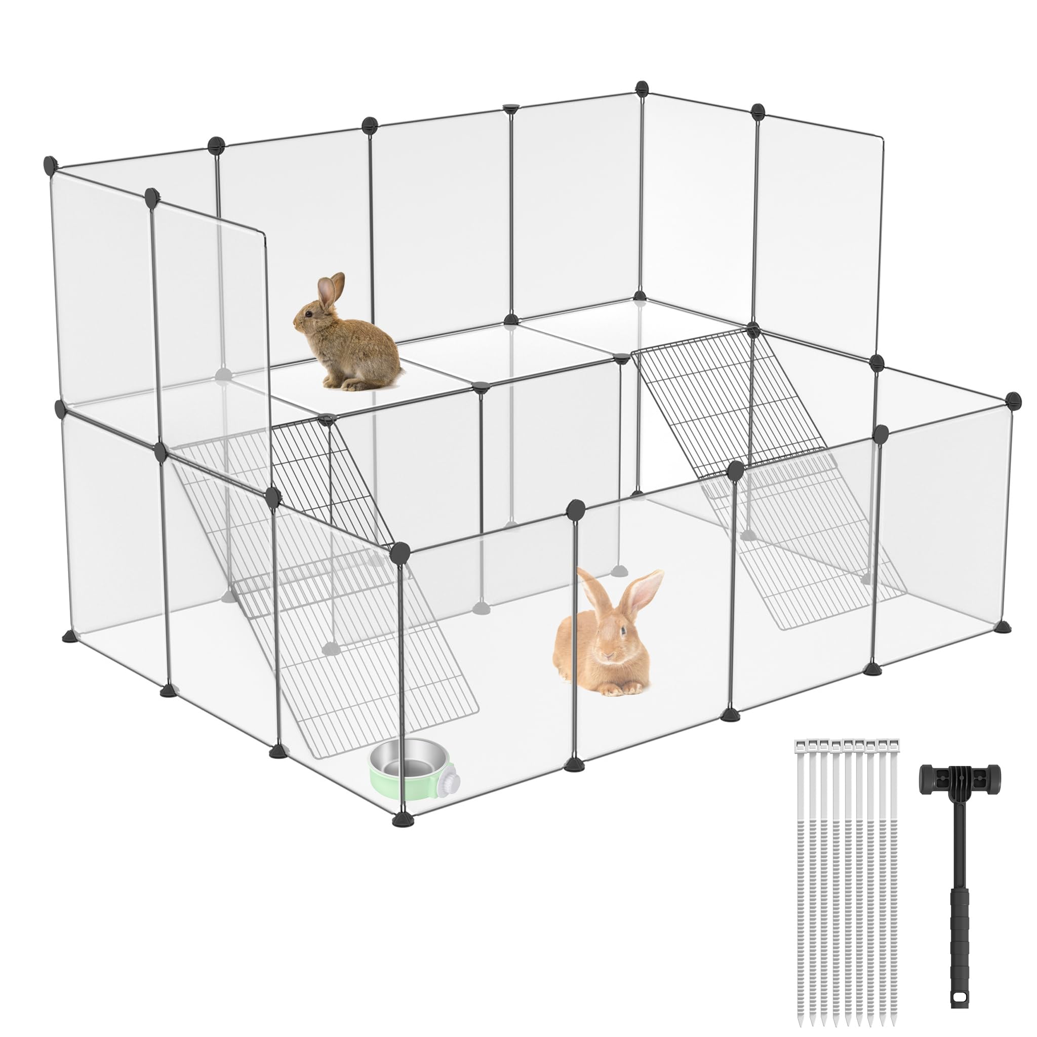 SUBTLETY 143x108x93cm Kleintierlaufställe Set DIY Montage Kaninchengehege aus Kunststoff & Metall Kleintiergehege mit Gummihammer Freigehege Laufstall für Hamster, Kaninchen, Meerschweinchen