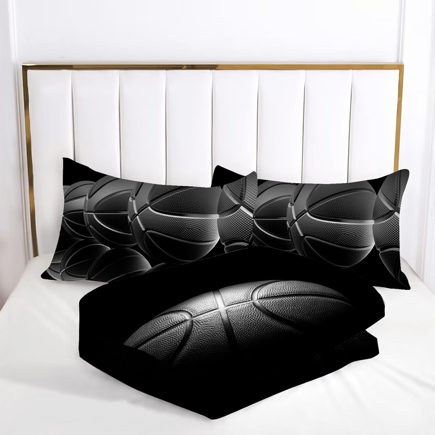 kxry Basketball Comforter Set Queen Size Black Basketball Sports Theme Bedding for Boys Kids Teens 3D Quilt 1 Comforter + 2 Pillow Cases - Image 4