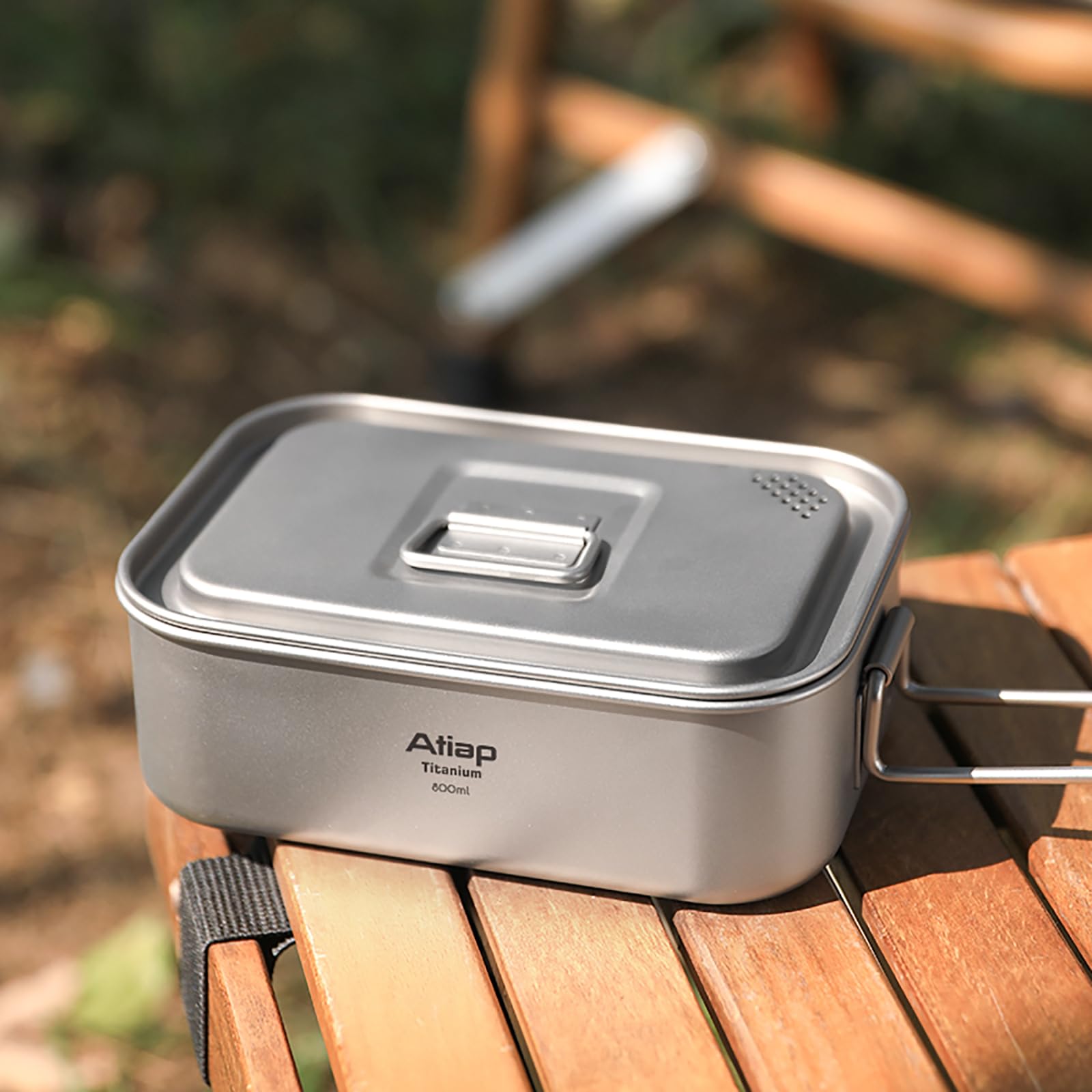 Fiambrera Bento de titanio con tapa, 800 ml, con asa plegable, utensilios de cocina portátiles para camping al aire libre