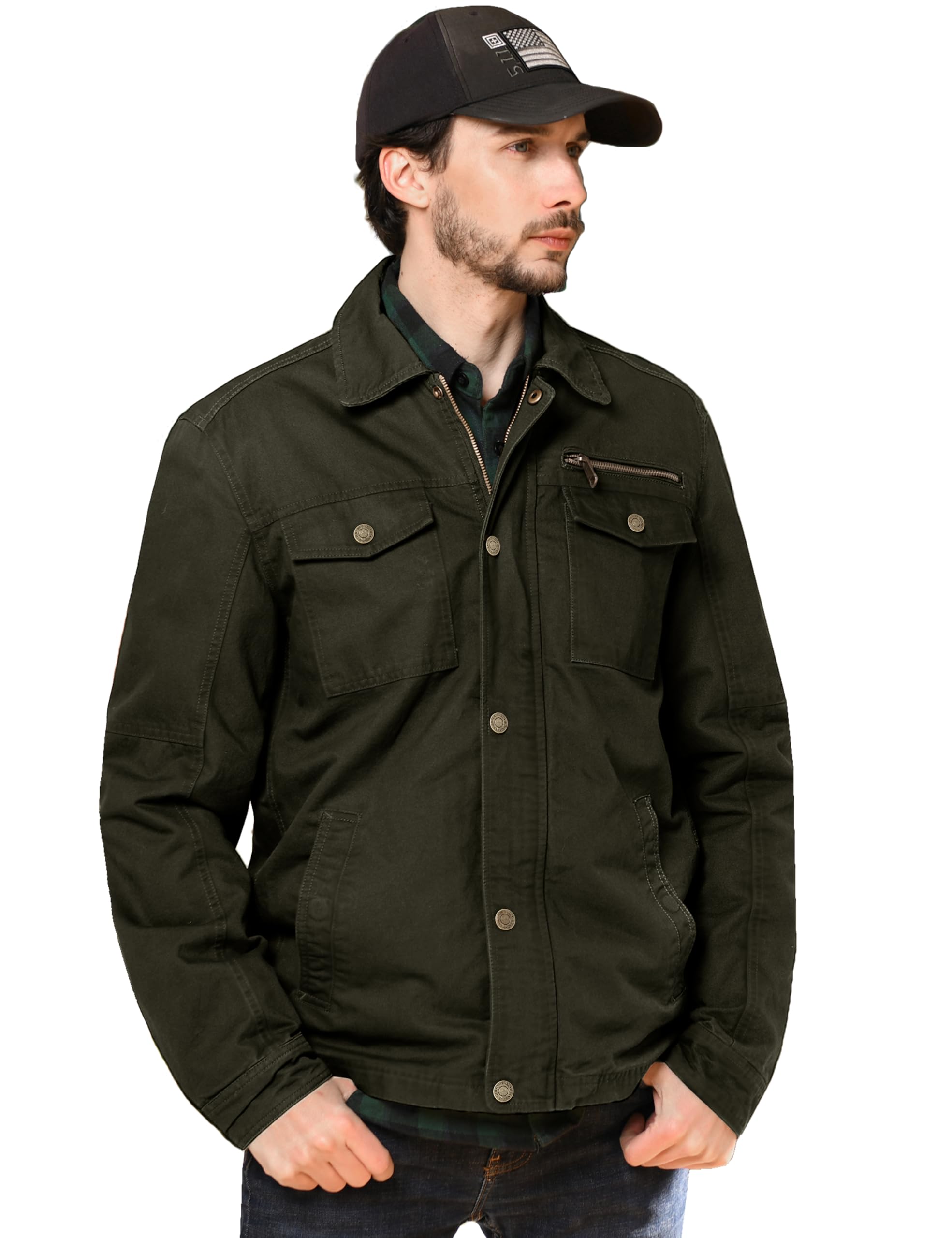 WenVen Mens Casual Canvas Cotton Military Lapel Jacket | Spring-Fall Utility Workwear Coat Regular Big Tall Sizes product thumbnail 3