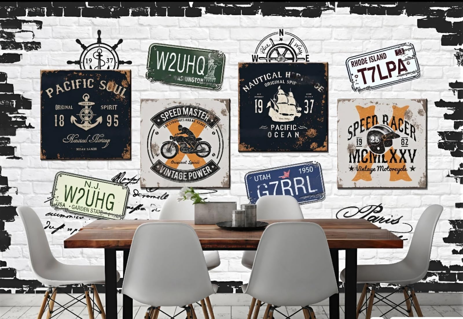 Tapeta retro nostalgiczna ściana z cegły kawiarnia angielski motyw plakat bar popołudnie herbata ciasto deser dom tło ściana zachodnia restauracja fototapeta kawiarnia, 3D, 250 x 175 cm