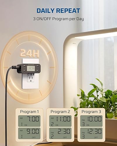 Miniatura 9 de DEWENWILS Toma de temporizador digital programable de 24 horas, paquete de 2 temporizadores para enchufes eléctricos, temporizador de luz para