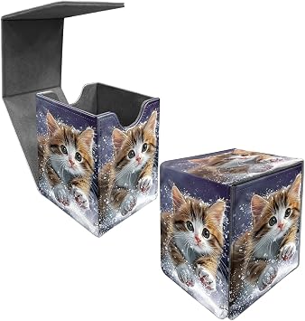 Card Deck Box Trading Cards with Strong Magnet Cute Brown White Kitten Theme Commander Deck Box Card Storage Box Magic Premium Card Storage Box Case Cover for TCG CCG Magic Cards