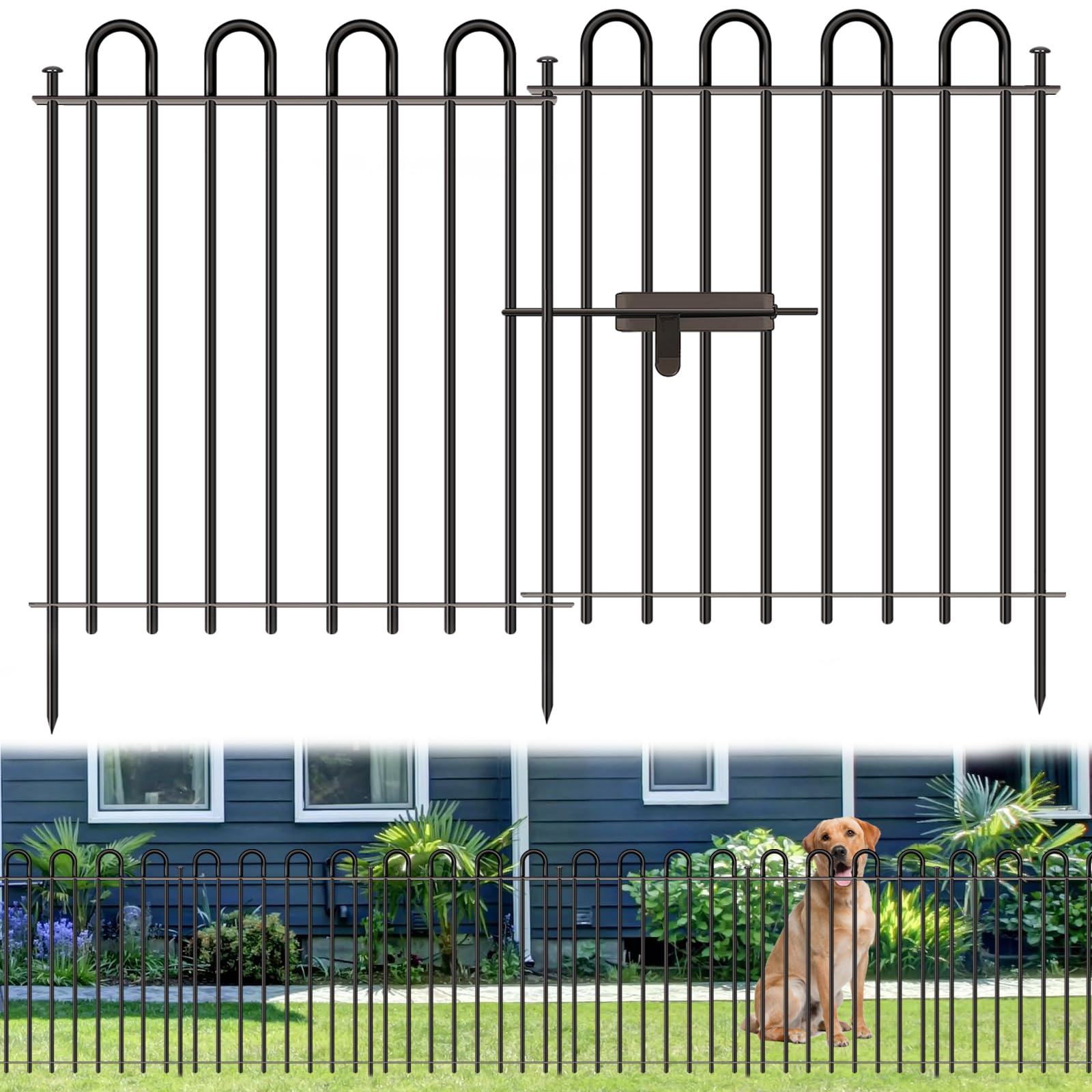 Photo 1 of Metal Decorative Garden Fence, 32" High x 26" Wide (9 Panels + 1 Gate) Total Length 21.6 ft, No Dig Dog Fence Outdoor for Yard, Rustproof Animal Barrier Fencing, Garden Edging Border for Yard