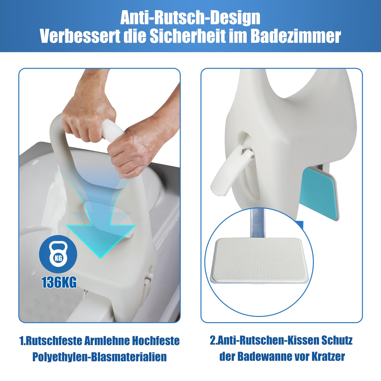 Badewannen Einstiegshilfe für Senioren, badewannen einstiegshilfe, Rutschfeste Halterung aus PE-Blasformmaterial mit Befestigung ohne Bohren, für mehr Sicherheit für Senioren, Schwangere, Kinder