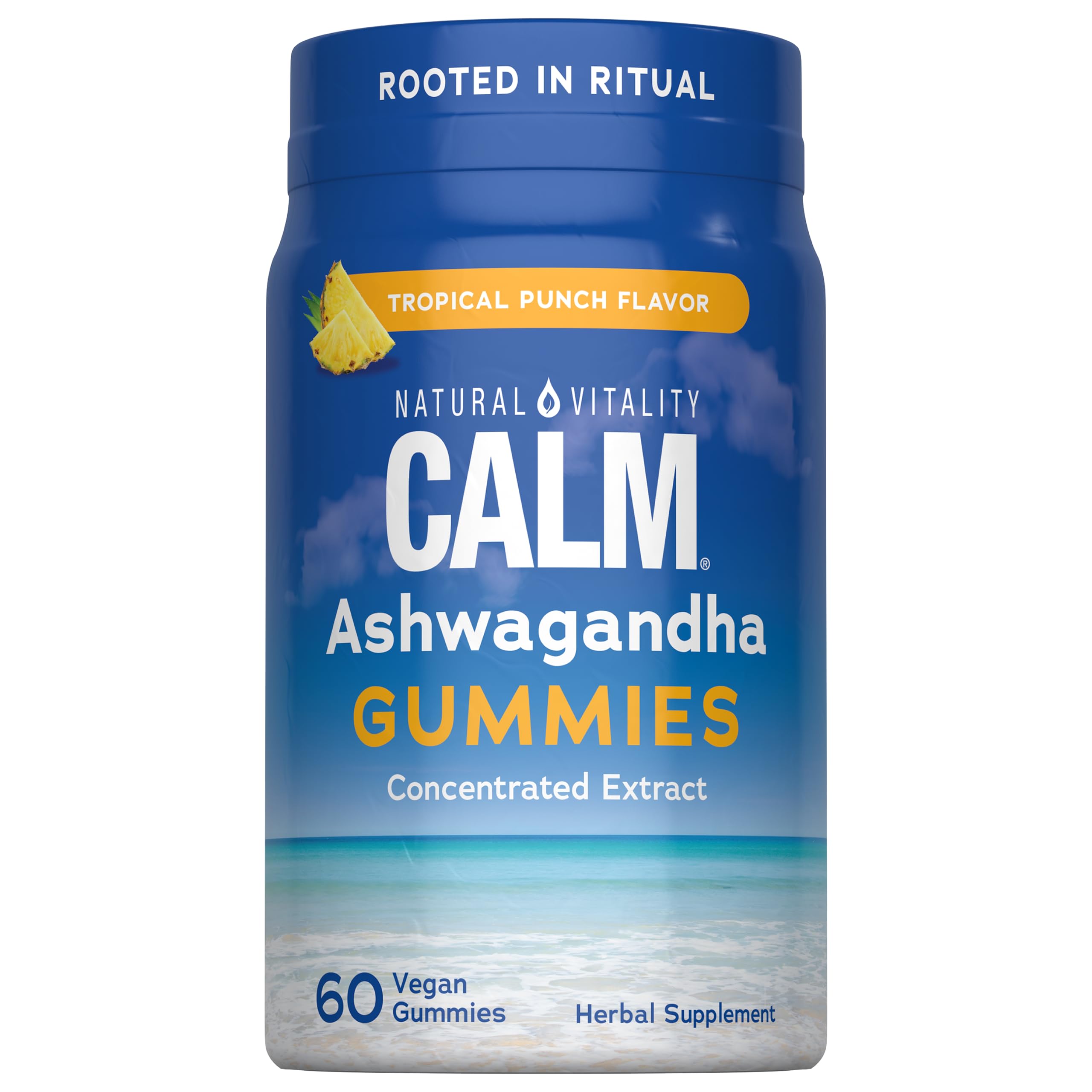Natural Vitality Calm Ashwagandha Gummies | Tropical Punch Flavor 60 Count (Pack of 1)