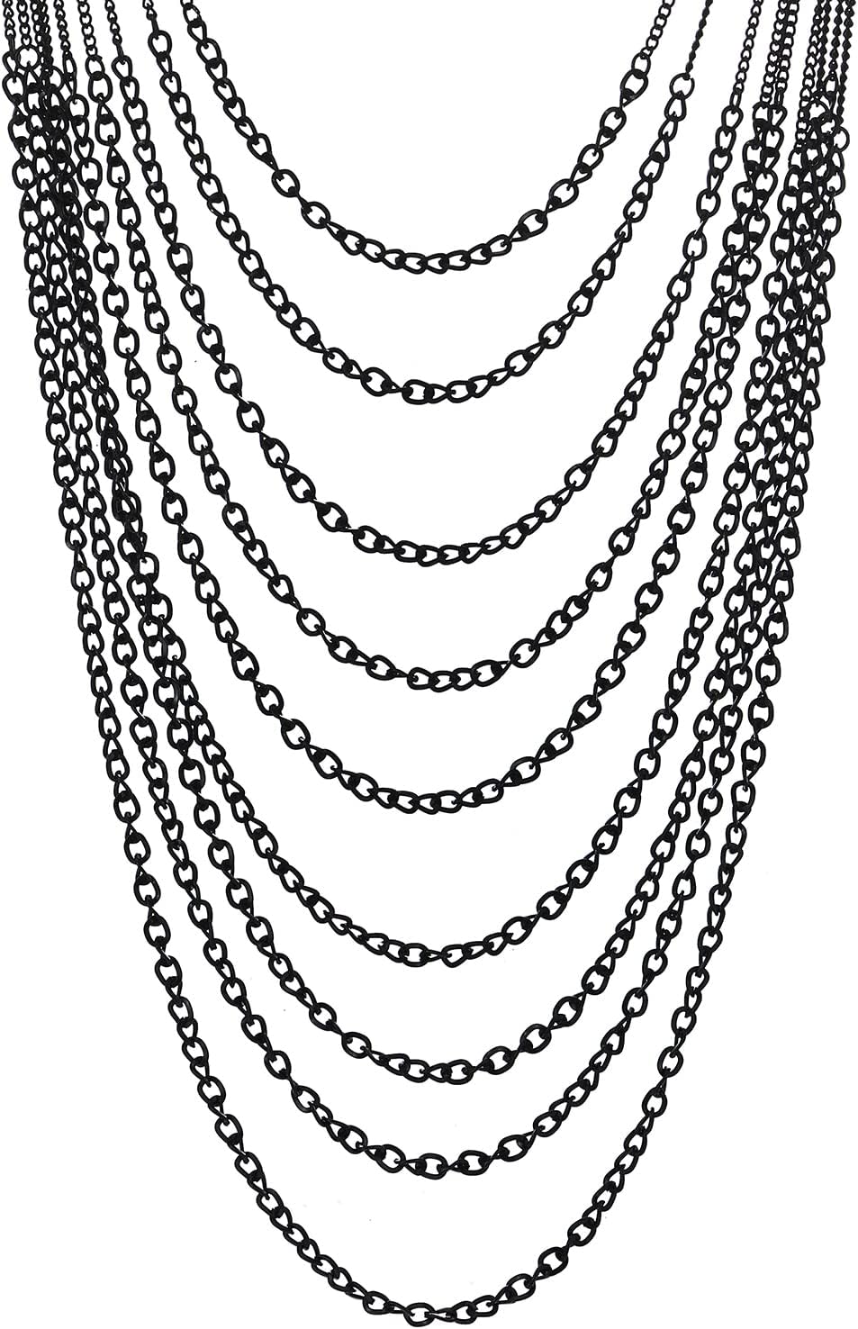 COOLSTEELANDBEYOND Black Waterfall Multi-Strand Statement Necklace Pendant, Long Chains, Unique Hipster - Image 2