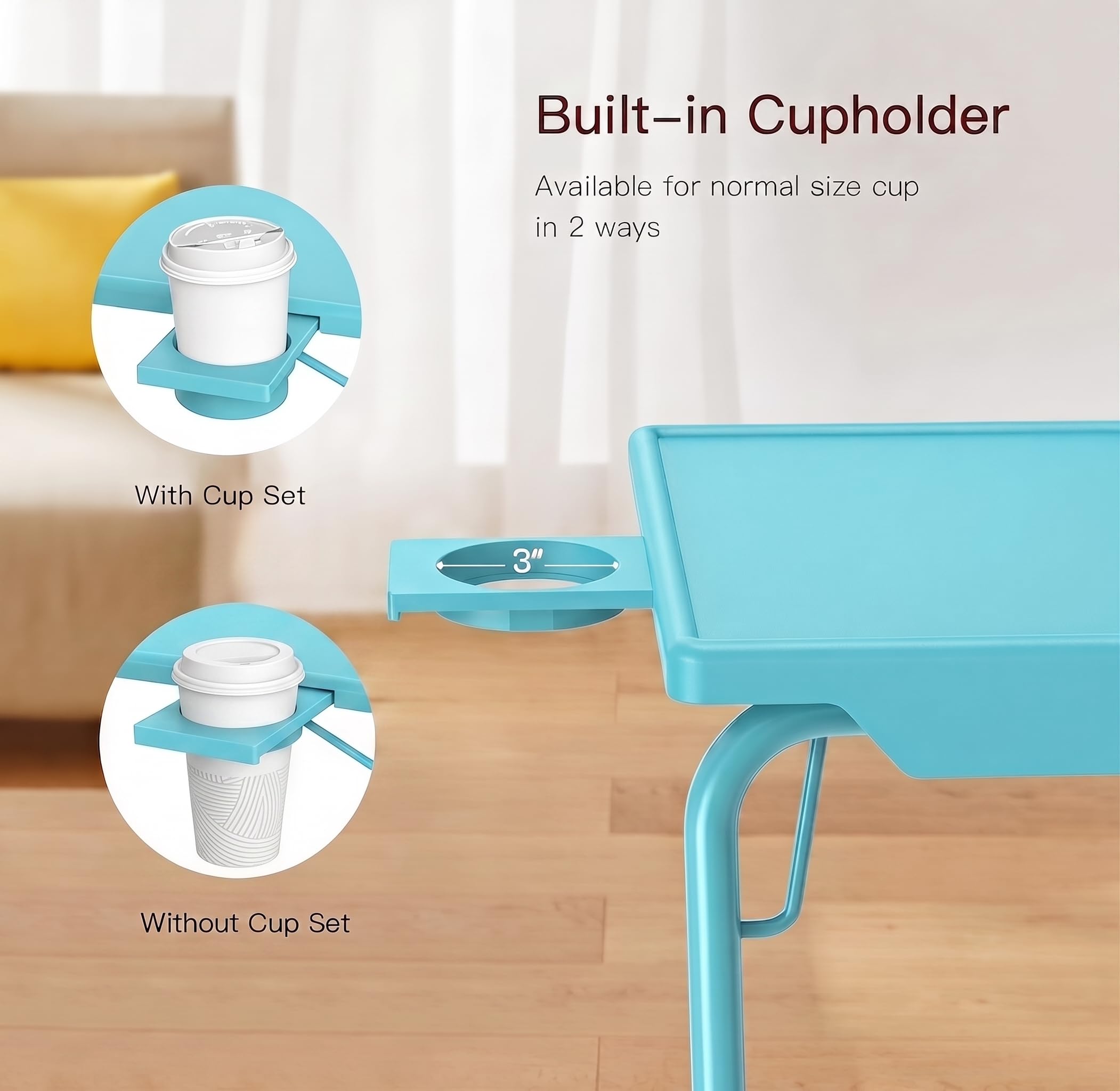 Mesa de TV ajustable – Bandeja de TV en la cama y el sofá, cómoda mesa plegable con 6 ajustes de altura y 3 ángulos de inclinación (azul)