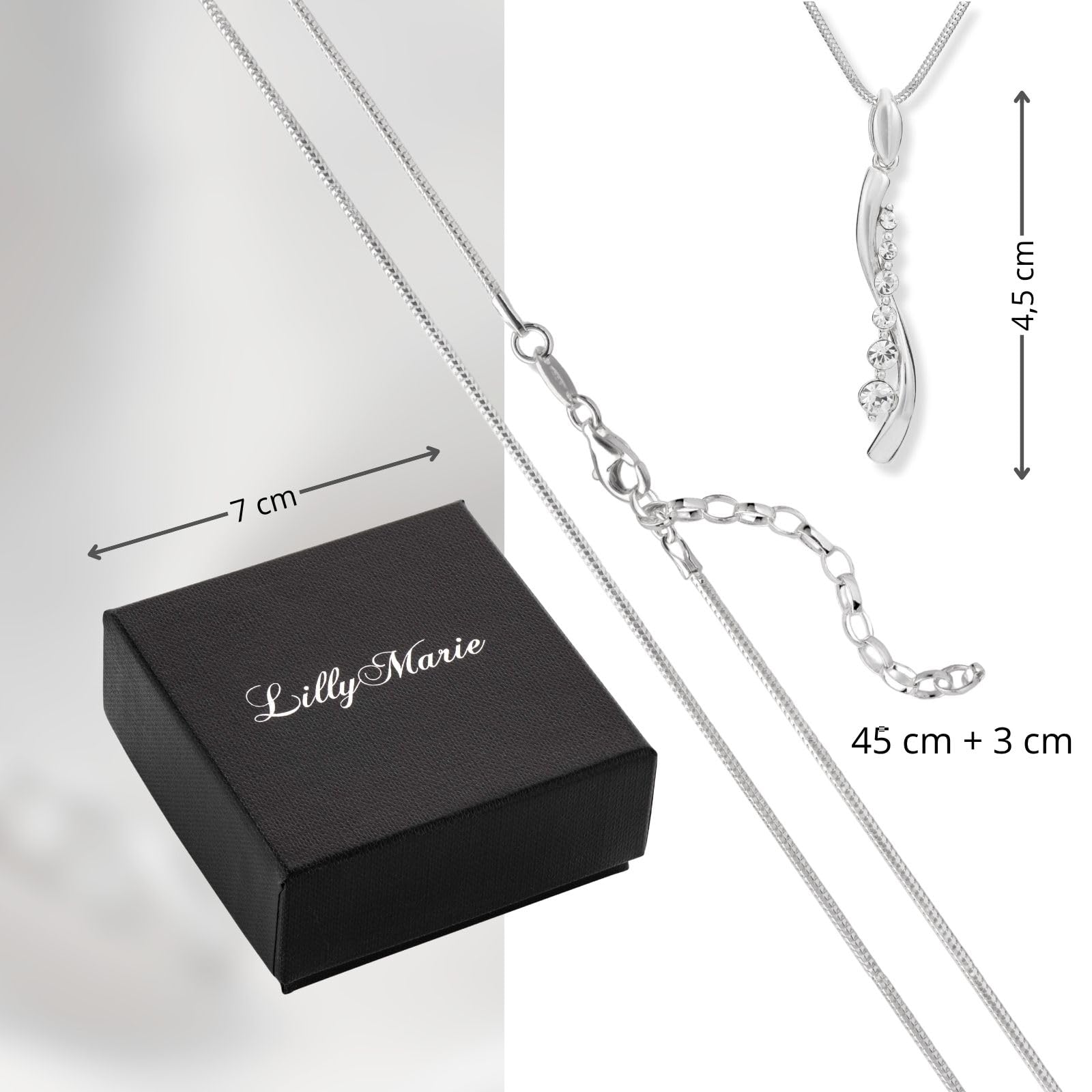 LillyMarie Schlangenkette Mit Kristallbesetztem Anhänger Aus Silber 925