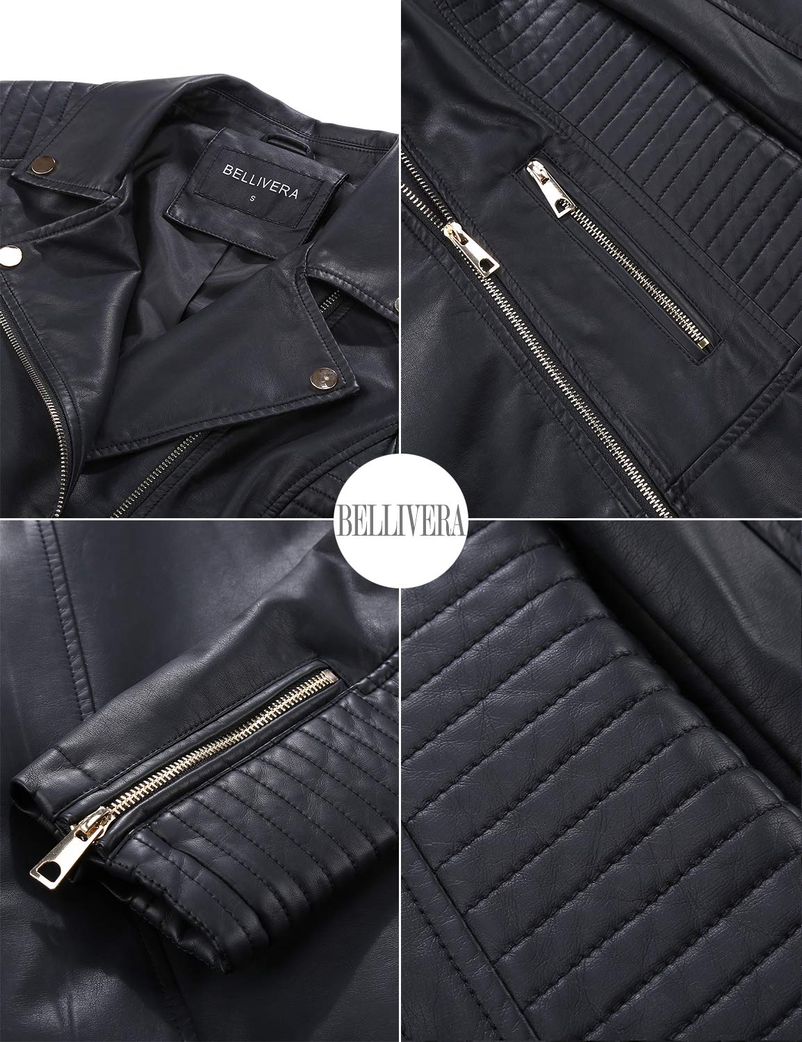 BELLIVERA Giacca Corta da Donna in Pelle PU, Giacca Tasche con Cerniera, Giacca in Pelle PU per l'autunno e l'inverno