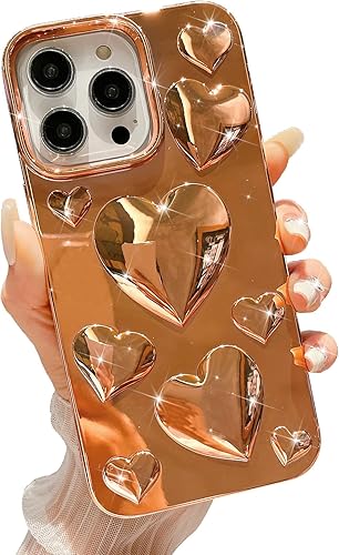 Funda para iPhone 13 Pro Max, lujosamente chapada en 3D Love Heart, bonita funda para iPhone 13 Pro Max, funda protectora transparente suave a