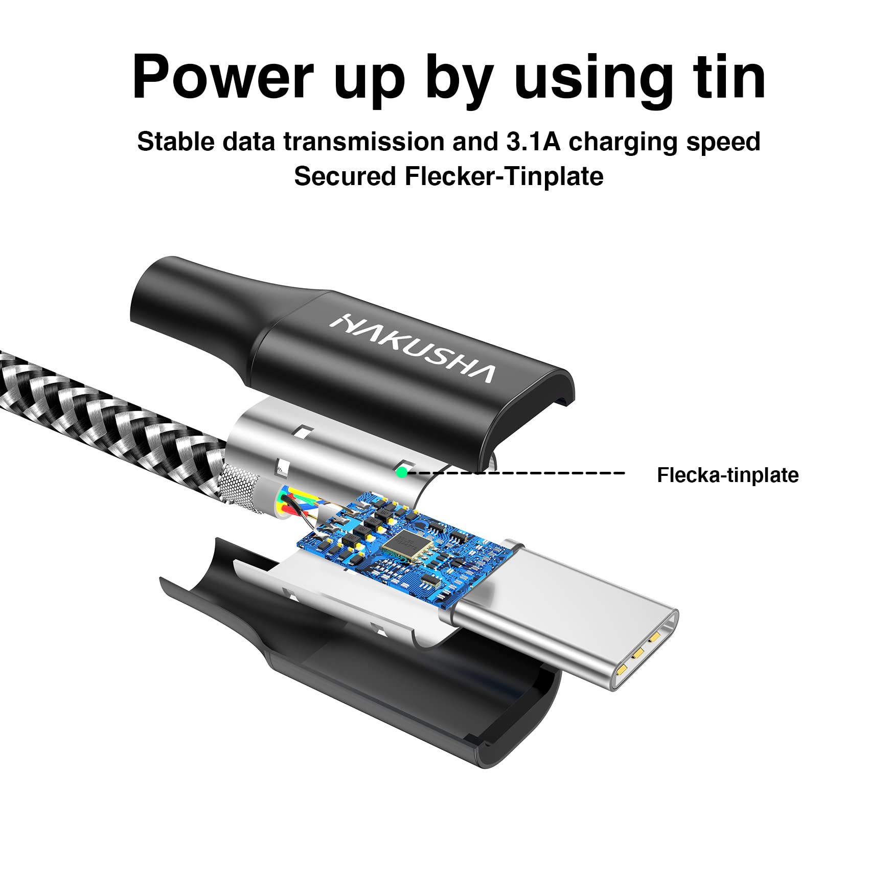 HAKUSHA Cavo USB C, [3M] Cavo USB Tipo C Nylon Ricarica Rapida per Android Samsung Galaxy Z Flip, S22+, S21 Ultra, Huawei P50, Mate 40, Xiaomi 12, Google Pixel, OnePlus, Moto, Realme, tavoletta