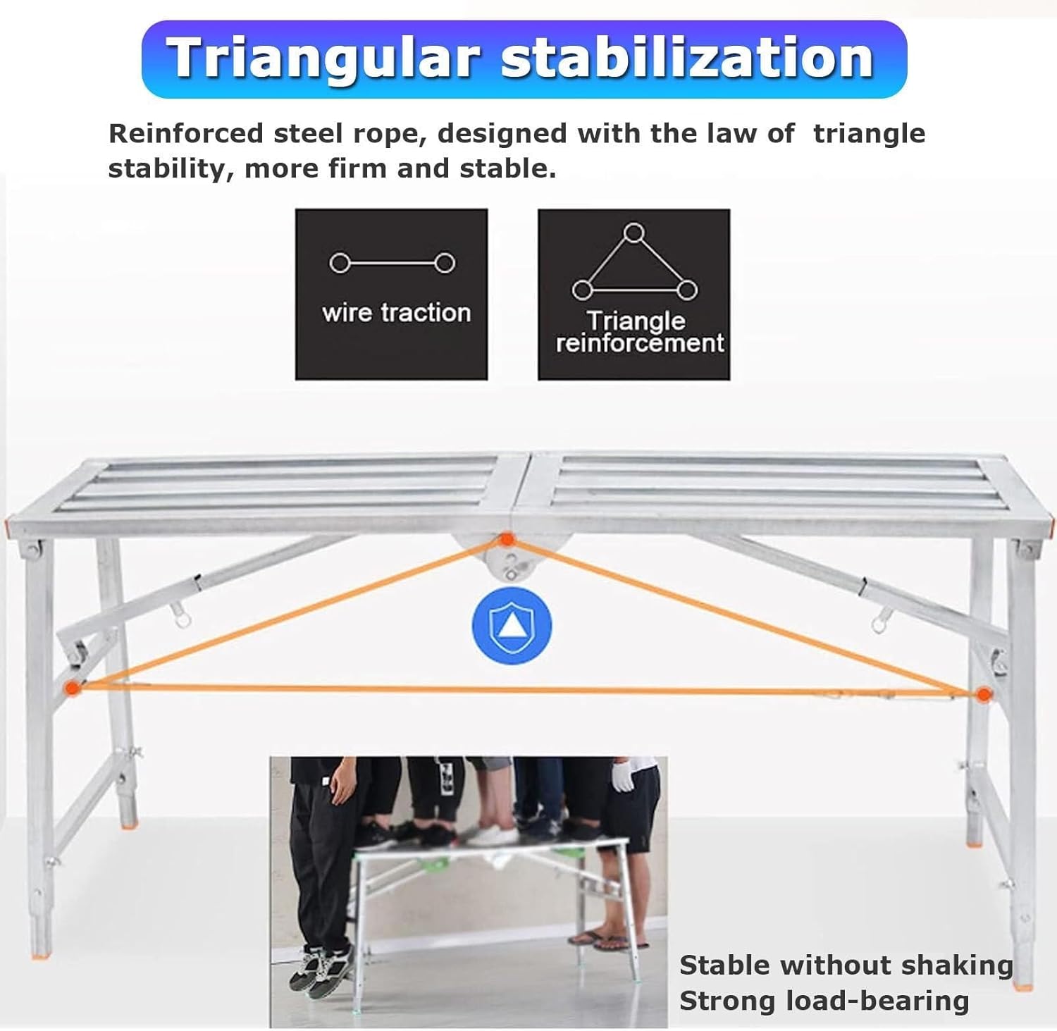 Folding Scaffolding Equipment, Portable Multipurpose Work Platform Scaffold Tower Ladder Stool Work Ben, Galvanized Steel Adjustable Height Scaffolding Equipment Tool(200cm)