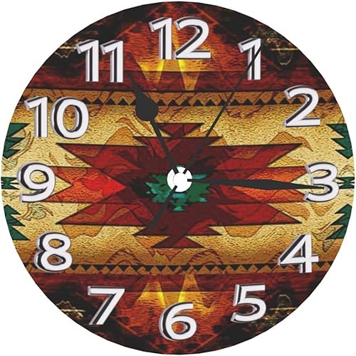 Miniatura 8 de GizMac Southwest American Indian Aborigines Aztec Navajo - Reloj de pared redondo decorativo silencioso sin tictac, reloj de pared electrónico