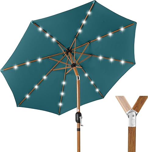 Vista 221 de Best Choice Products - Sombrilla solar de 7.5 pies para exteriores, patio, mesa, mercado, terraza, piscina con inclinación, manivela, luces LED