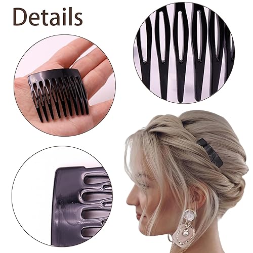 Miniatura 2 de 6 peines laterales franceses, pequeños accesorios decorativos para peinar el cabello, pinzas de sujeción fuerte para el cabello para mujeres (negro,