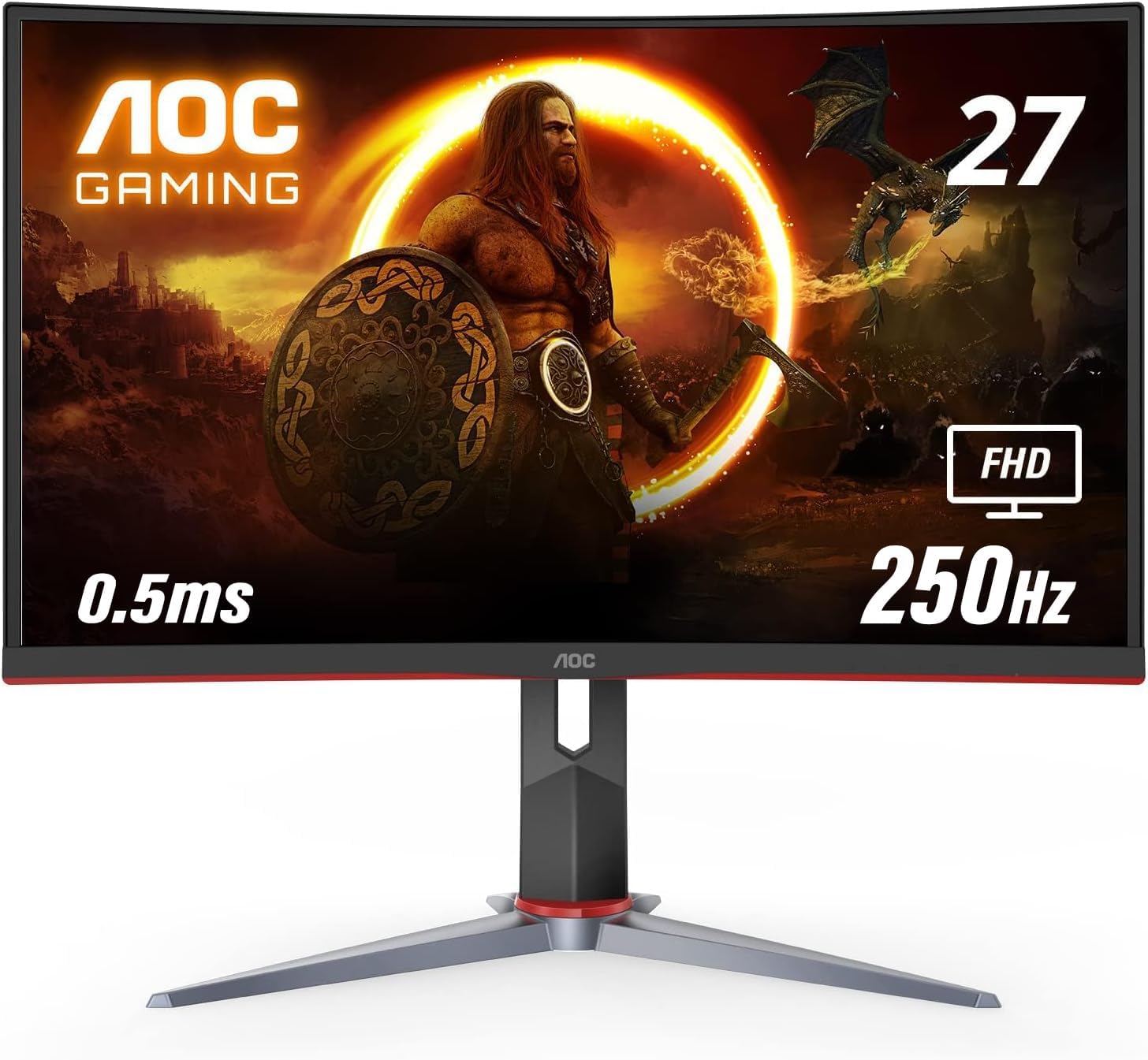 C27G2Z2 27"(68.6CM) Curved Frameless Ultra-Fast Gaming Monitor, FHD 1920 X 1080, 250Hz 0.5ms, HDMI, Adaptive Sync, Height Adjustable Stand, High Dynamic Range, G-MENU, Black