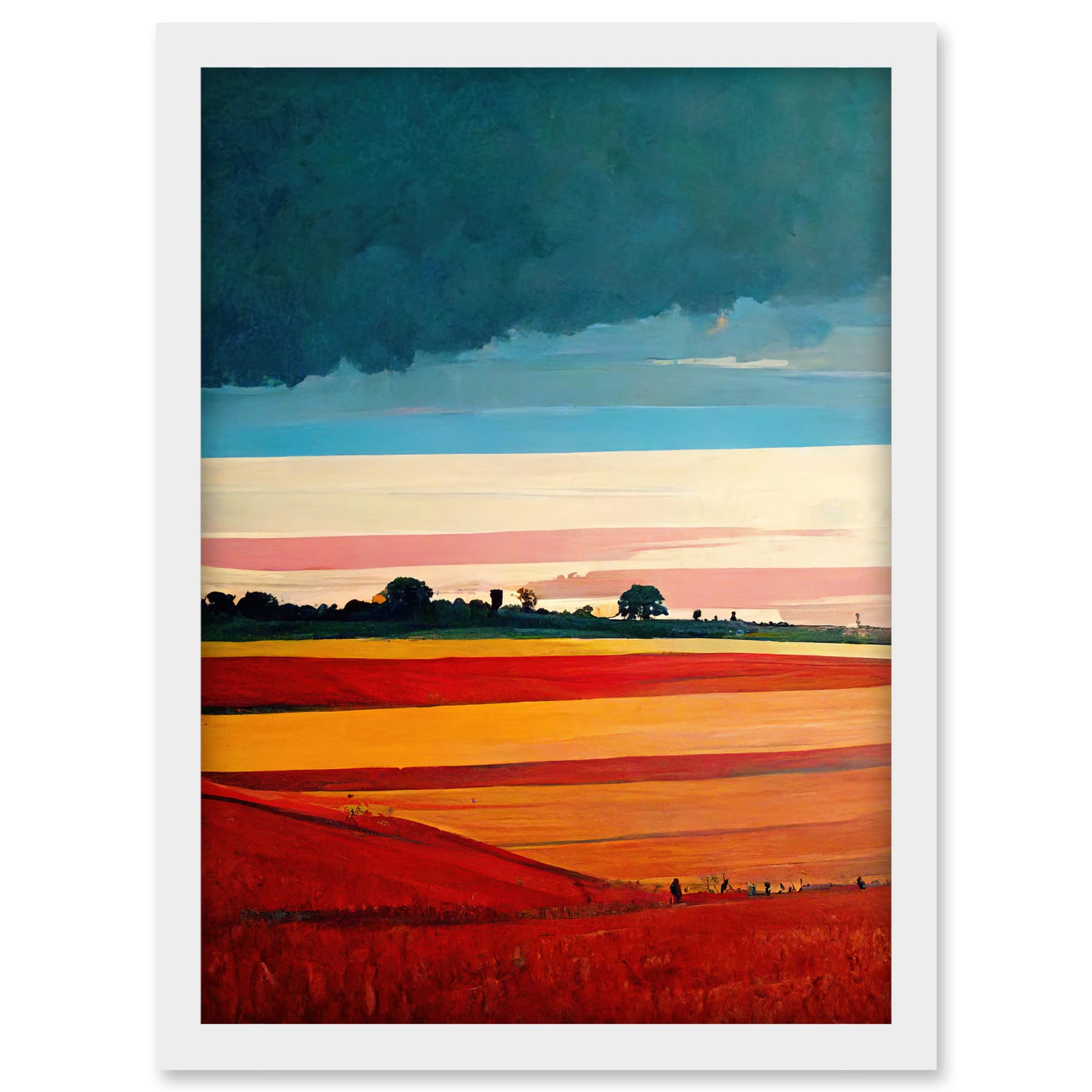 Doppelganger33 LTD Colourful Modern Countryside Landscape Multicoloured Artwork Framed A3 Wall Art Print