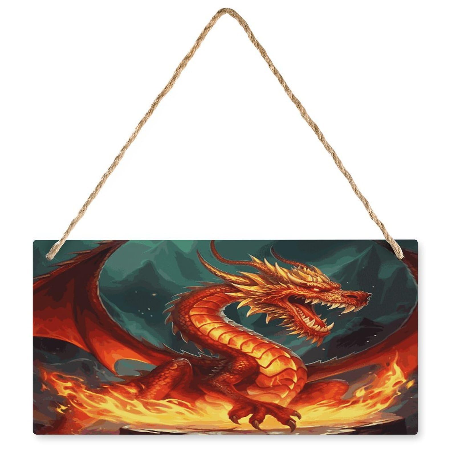 Fodpand Style Dragon King In Fire Wall Art Wooden Hanging Sign Decor, Artwork For Wall Decoration, Funny Plaque For Bedroom Kitchen Living Room Home Decoration 9.8 X 4.9 Inch
