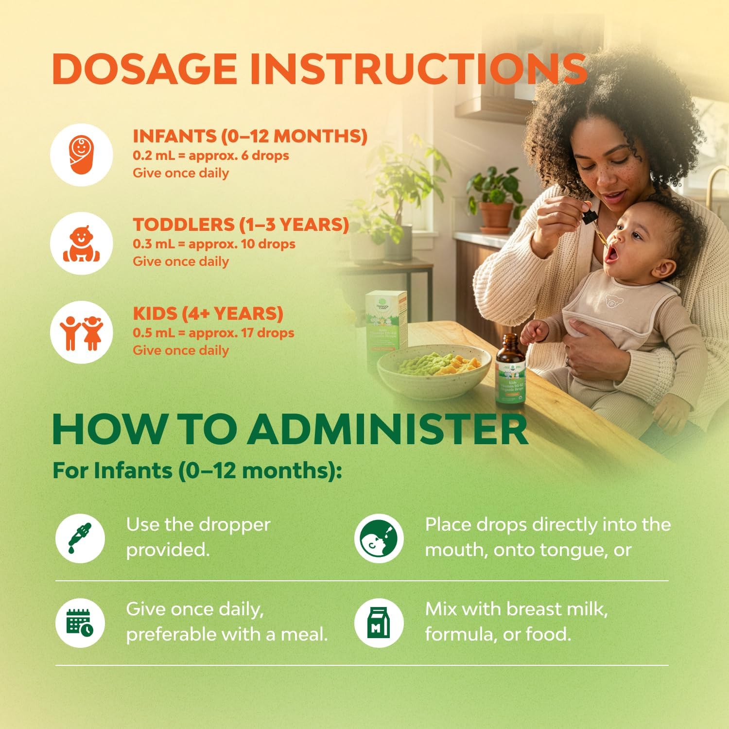 Natures Craft Kids Vitamin D3 K2 Drops - Organic Vitamin D for Kids for Strong Bones & Joints - Infants, Babies & Toddler Immune Support Drops Liquid Supplement - 60 ml Bottle USDA Organic - Image 4