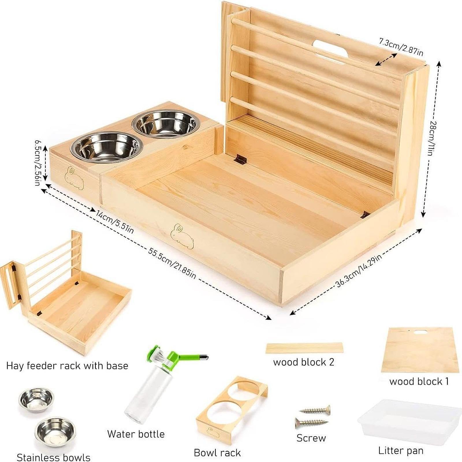 Mangeoire pour Lapins avec biberon, Bol et bac à litière : Un système Pratique pour Nourrir Vos Lapins Tout en Les divertissant. Râtelier à Foin