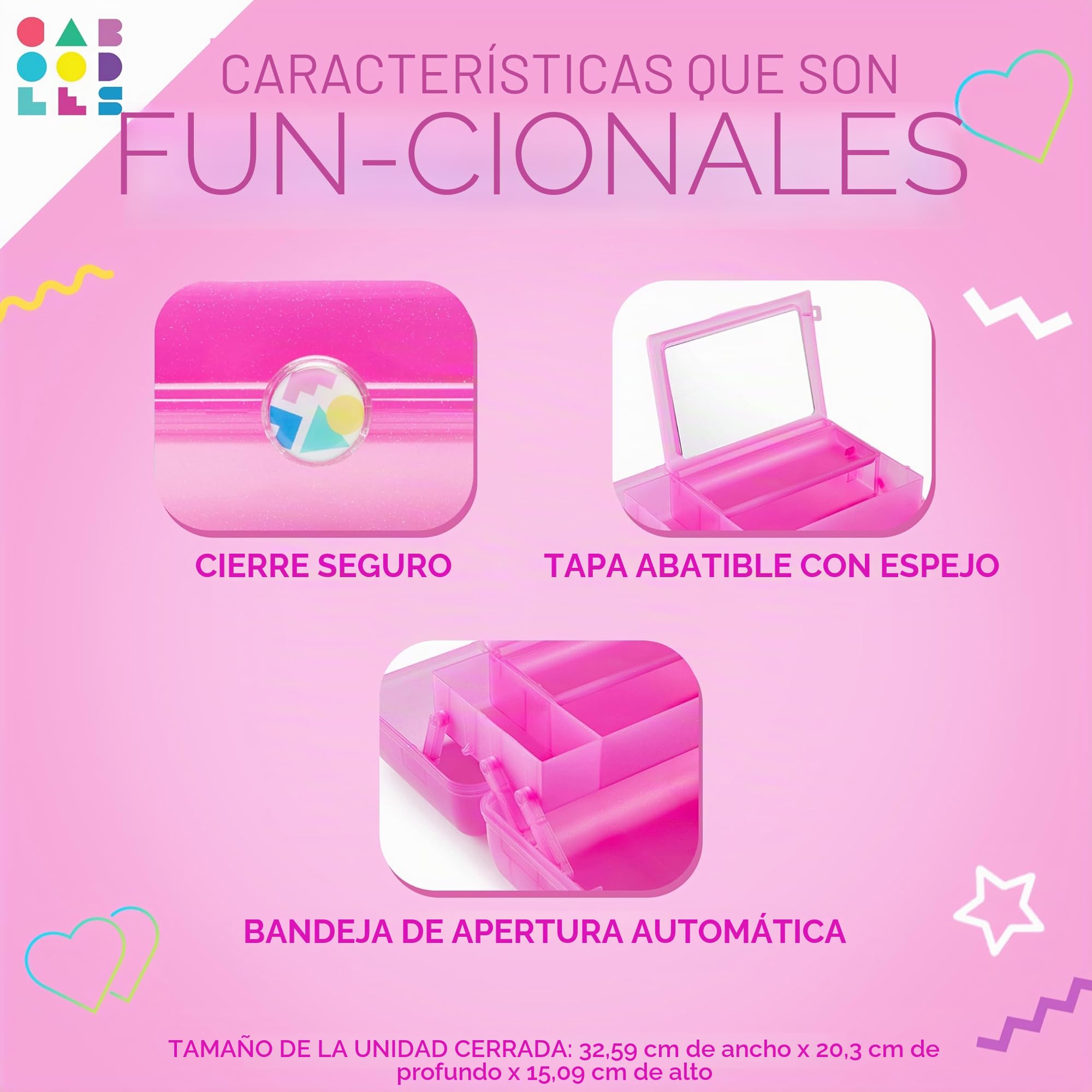 Caboodles On-The-Go - Caja de Maquillaje para niñas, Caja organizadora de Maquillaje de plástico Duro, Espejo Integrado, Cierre Seguro para Viajes Seguros, Amplio Almacenamiento para artículos