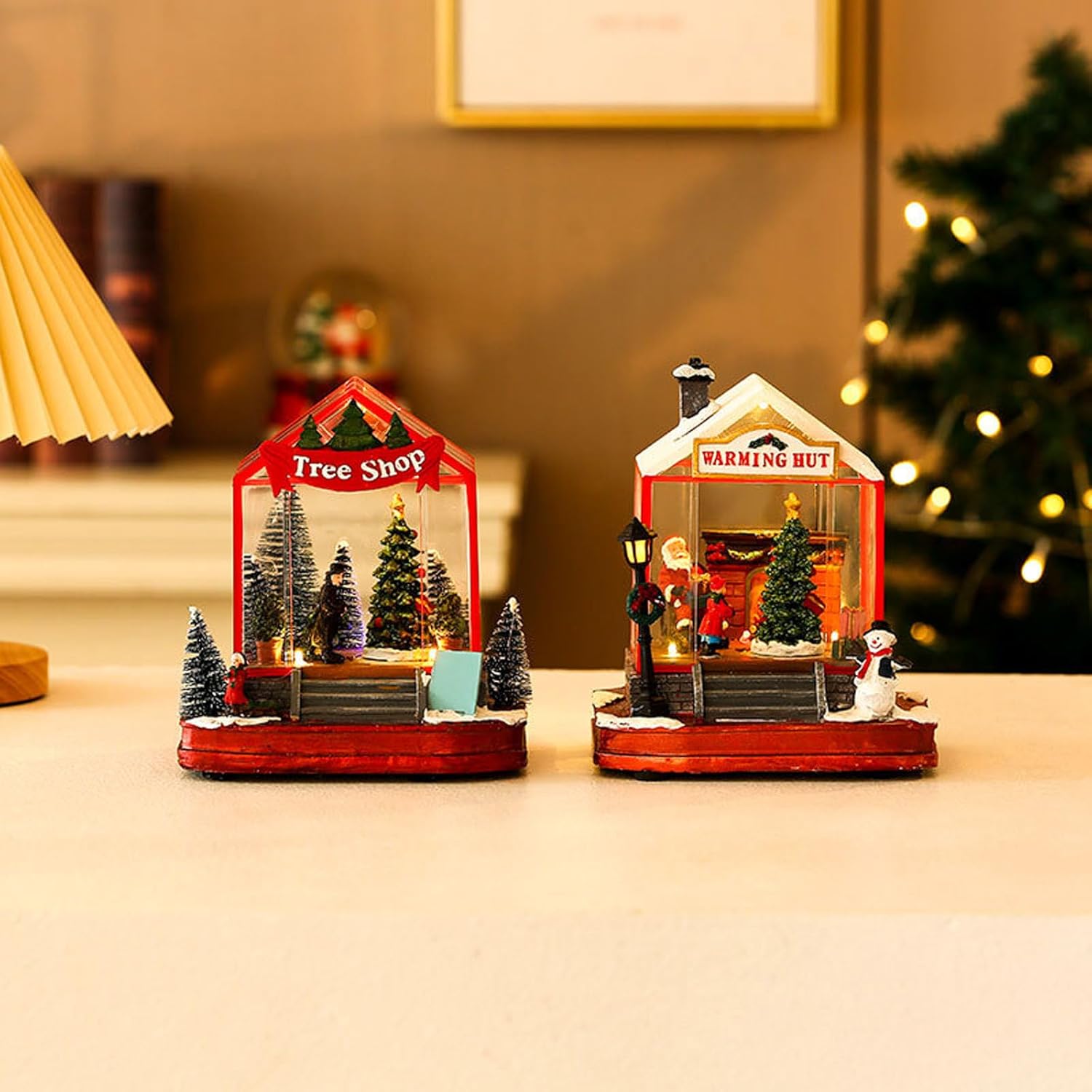 Handcraft Christmas House Collectible with Rotating Train and Musical Wind Players USB Battery for Display Collectable Decor Building