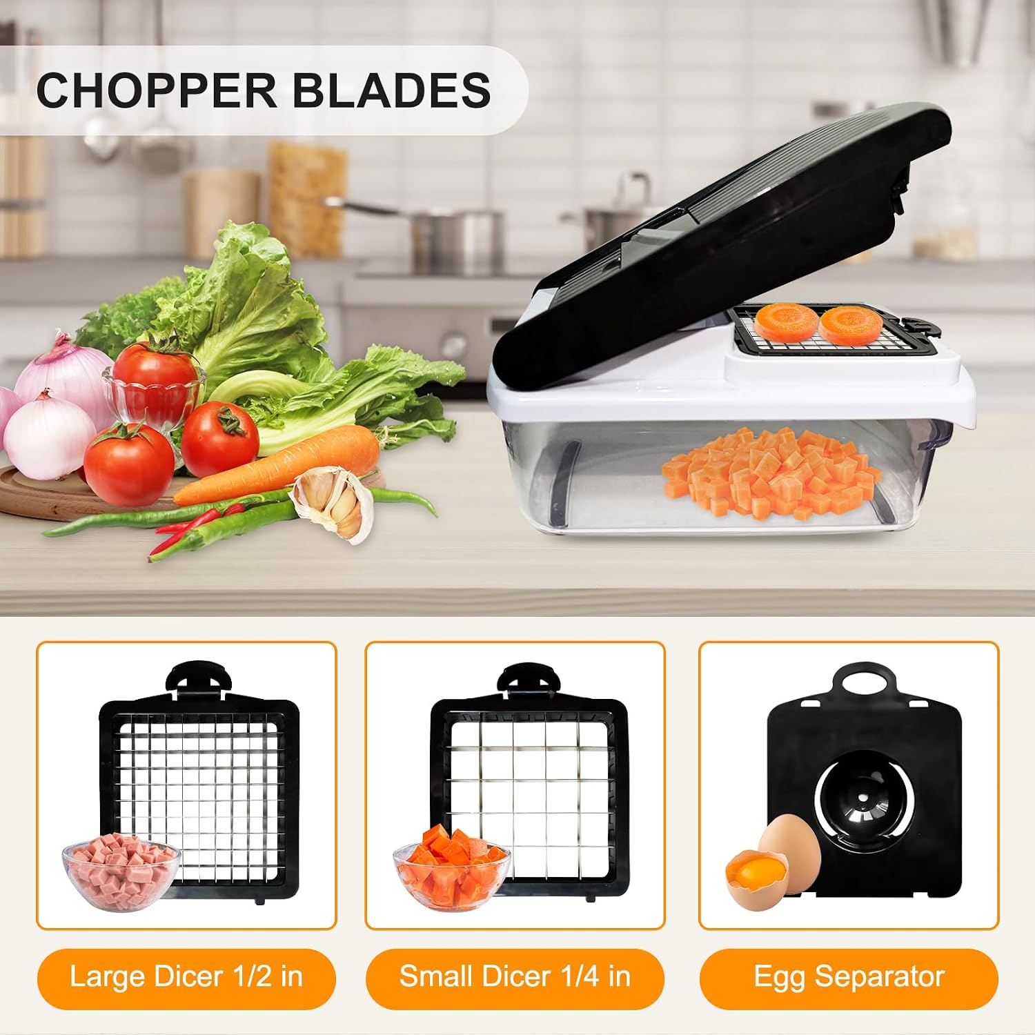 Vegetable Chopper With Container,16 In 1 Professional Slicer For Kitchen,Multifunctional Food Chopper For Potato, Tomato,Filter Water Hole,8 Blades,Black
