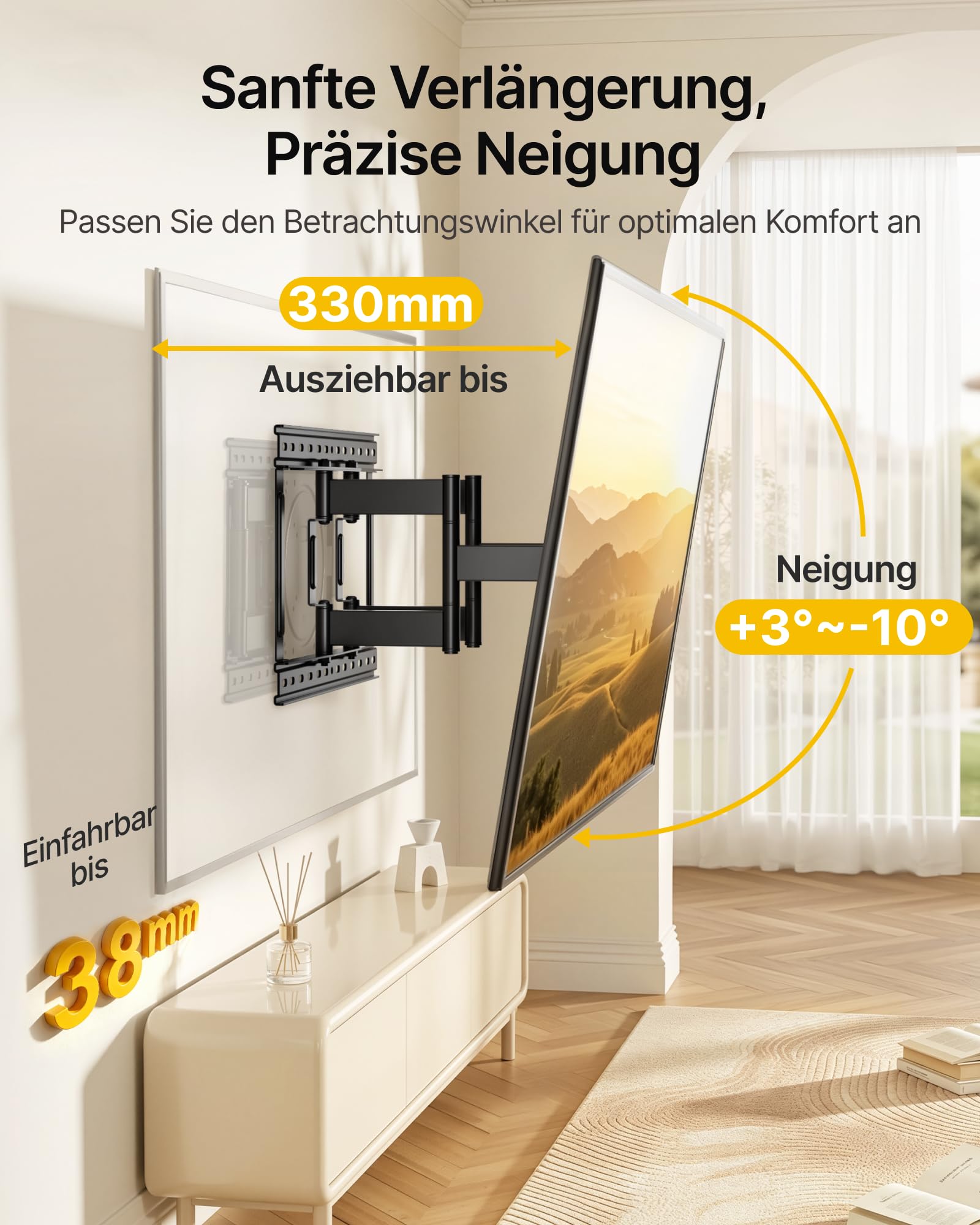 monTEK Ultra Slim TV Wandhalterung 23-75 Zoll bis 45kg, Max VESA 400x400mm | 1.5" Dünne, Ausziehbar, Schwenkbar, Neigbar TV Halterung für Flach & Curved Fernseher, 3-Fache Tragkraft, Einfache Montage