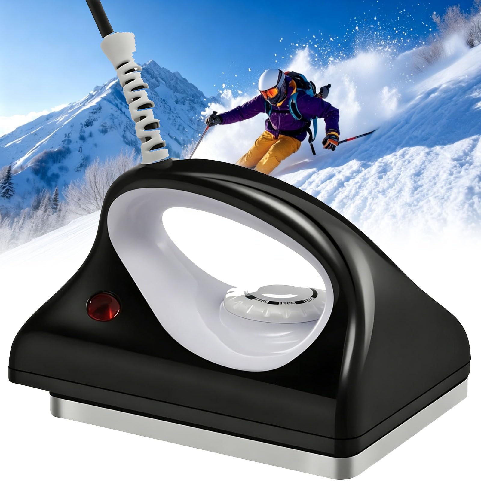 Fer À Farter pour Ski Et Snowboard, Fer À Farter Commercial pour Ski Et Snowboard avec 3 Températures Réglables Et Voyant Lumineux, Plaque de Base Bosselée, Adapté pour Une Utilisation avec les Snowbo
