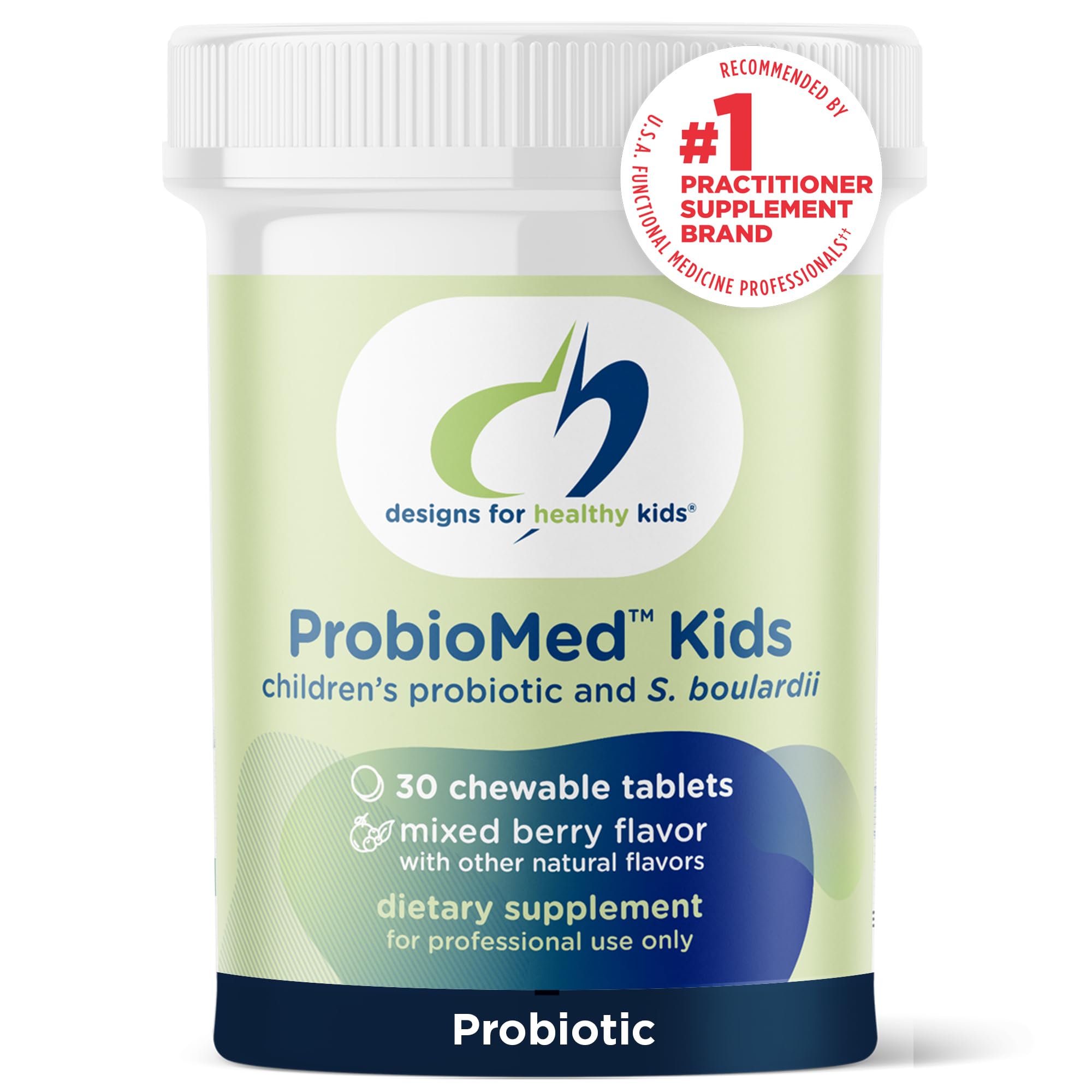 Designs for Health ProbioMed Kids Chewable Probiotic - 10b CFU Gut & Immune Support for Children - Lactobacillus, Bifidobacterium + Saccharomyces boulardii - Delicious Berry Flavor (30 Tablets)