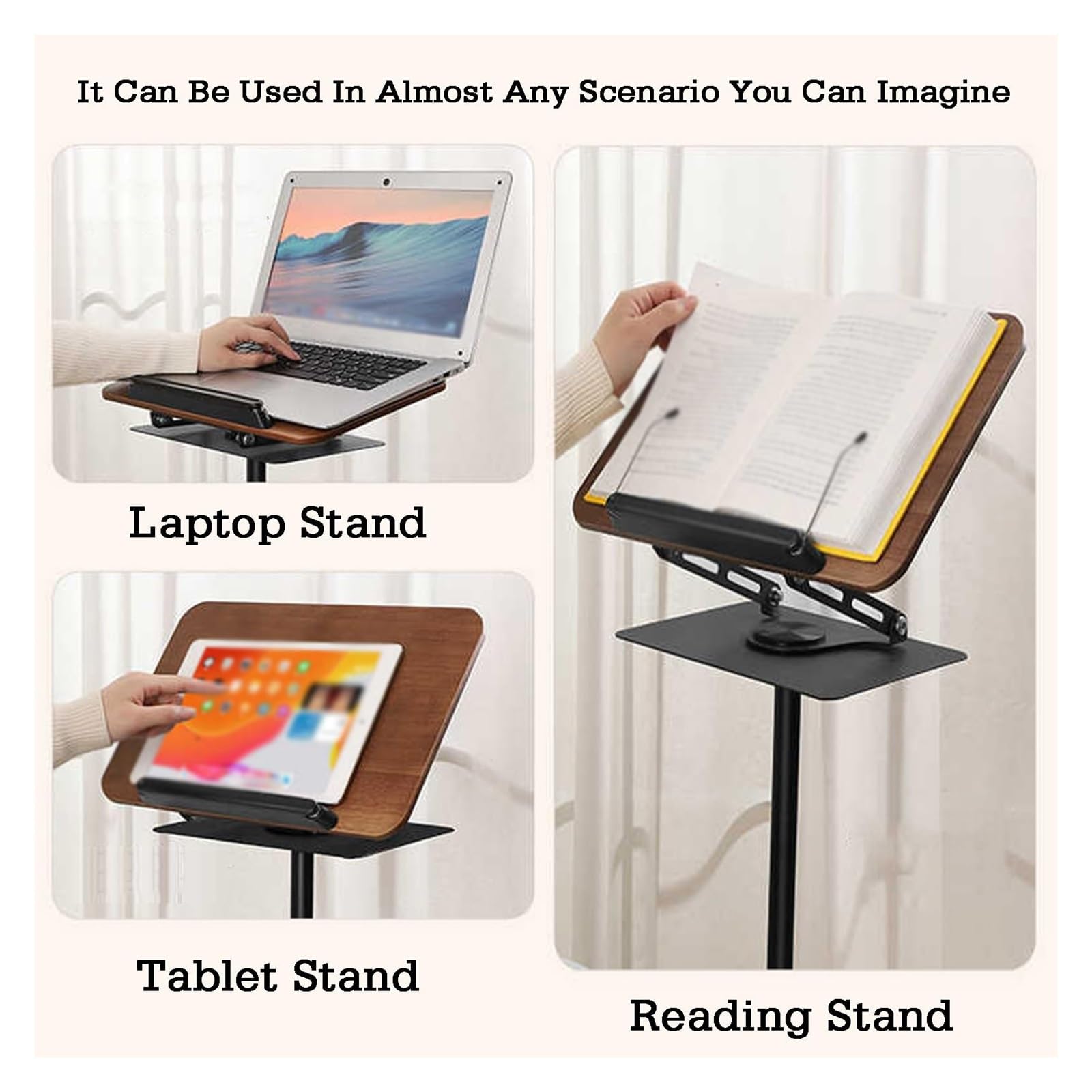 Verstellbare 2-in-1-Halterung aus Massivholz und Kohlenstoffstahl for Haushaltsbücher, Noten, Tablet-Ständer, Nackenschutz, freihändiges Büro, Lernen, Kochen(White,51-119cm)