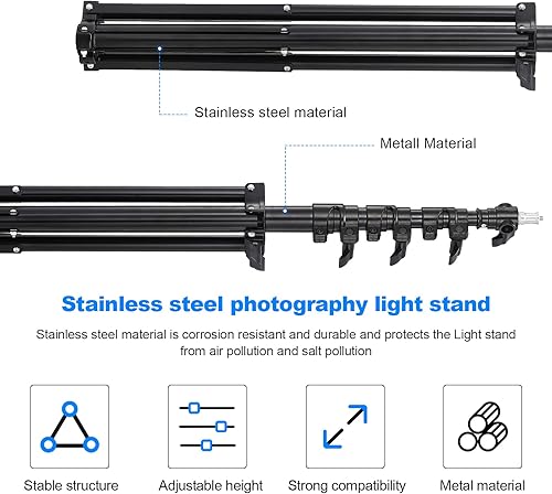Miniatura 5 de Soporte de luz resistente de 9.8 pies/9.8 ft, trípode de fotografía, soporte de luz de metal ajustable acolchado con bolsa de transporte de 1/4 a