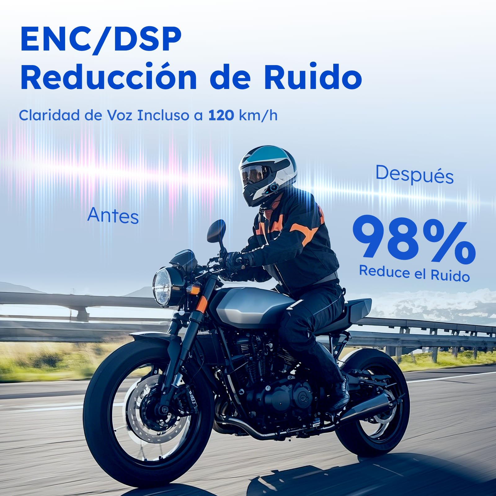 Intercomunicador Casco Moto, Control por Voz en Español, 4 Motociclistas Intercom, Bluetooth 5.4, FM, Cancelación de Ruido, Emparejamiento Universal, IPX7 - D10 Individual
