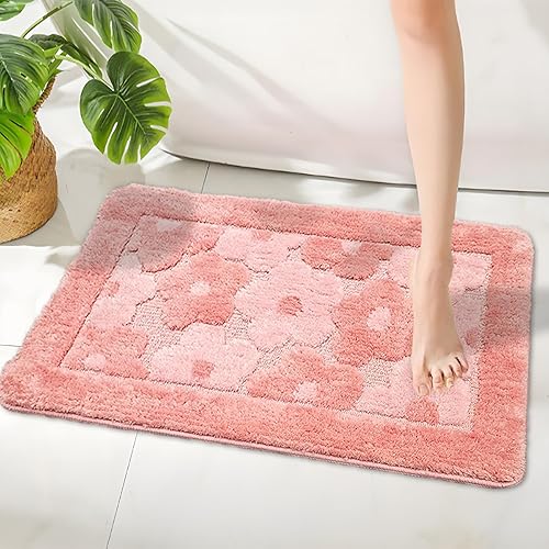 Tapete de baño con diseño de flores rosas, bonito tapete de baño de microfibra ultrasuave, antideslizante, súper absorbente de agua, de secado disponible en Yaxa Peru