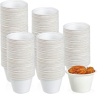 ECOLipak 200 Pack 4oz Compostable Portion Cups - 100% Biodegradable Sugarcane Souffle Cups, Leak-Proof & Microwave Safe