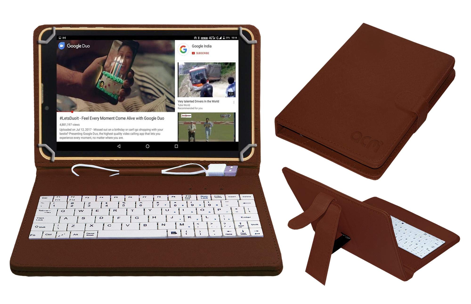 ACMUSB Keyboard Case Compatible with Domo Slate S9 Tablet Cover Stand Study Gaming Direct Plug & Play - Brown