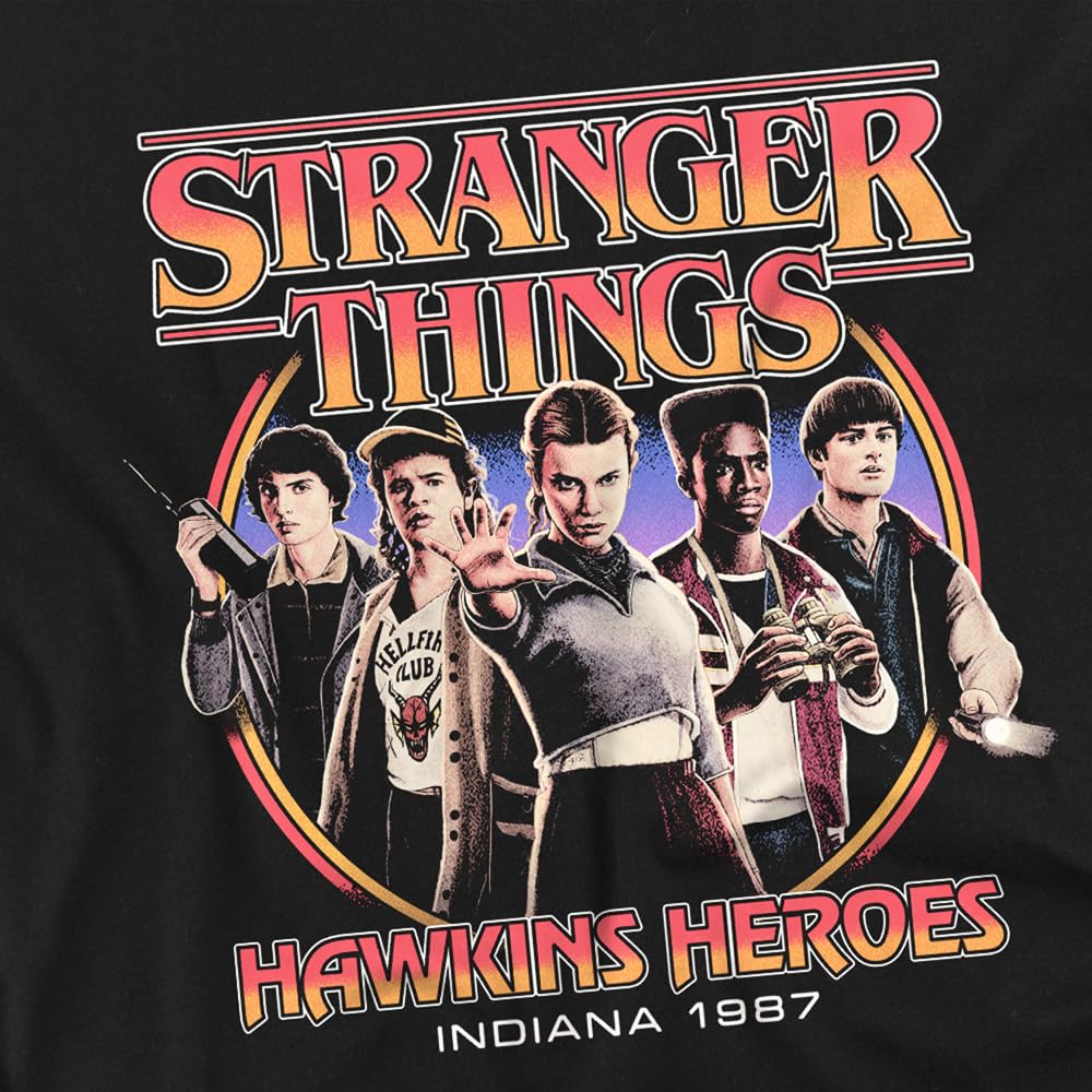 Stranger Things Stranger Things Hawkins Heroes Group 1987 Kids T Shirt, Black Camisa Unisex niños (Pack de 1)