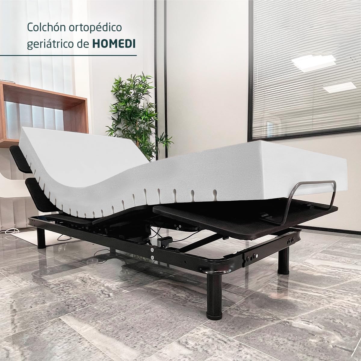 Colchón Geriátrico Hospitalario Articulado - Fabricado en España - Espuma HR Comfort Alta Densidad - Funda Sanitaria Impermeable y Transpirable - 105x190x15cm
