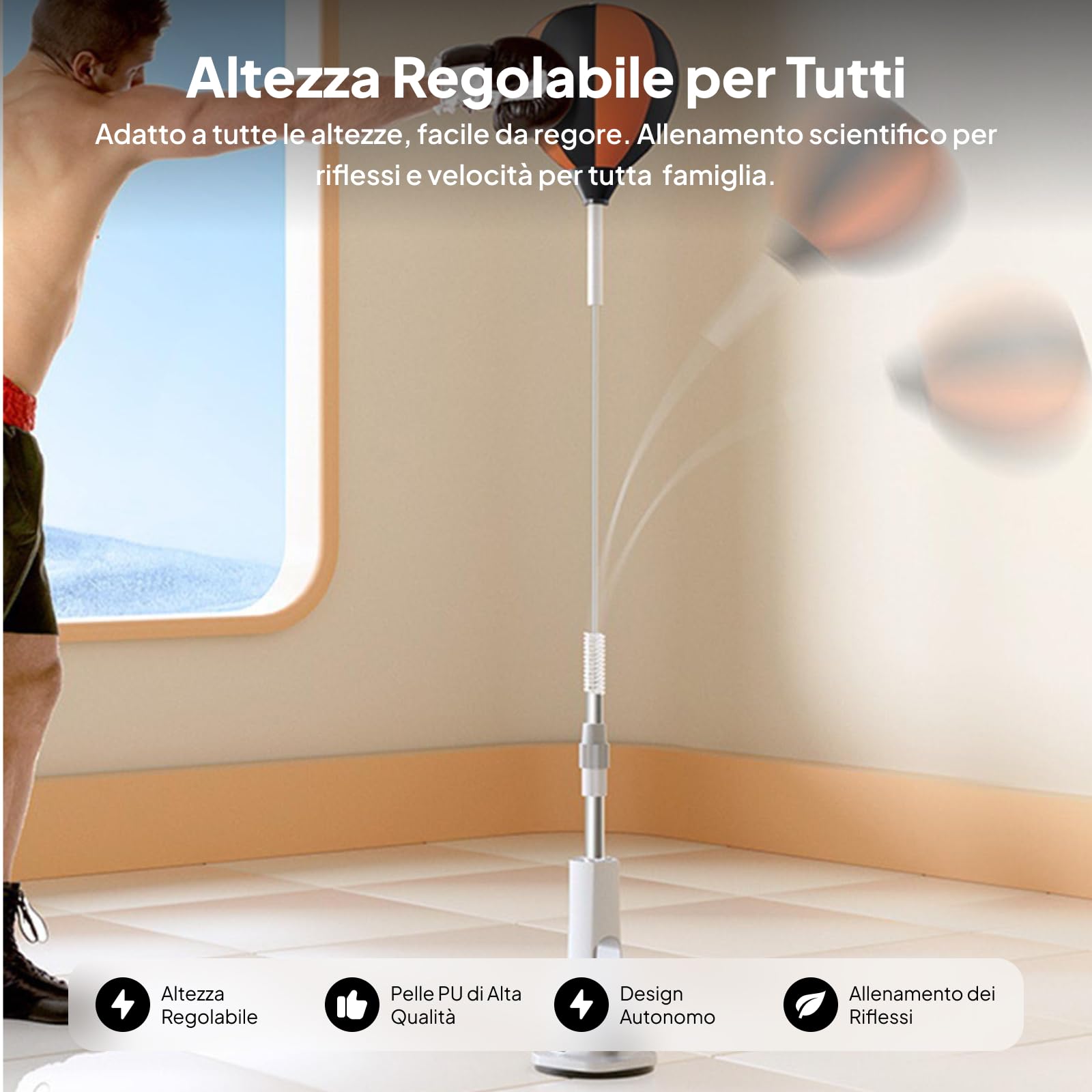 Palla da Boxe, Palla da Boxe con velocità Regolabile, Base a Ventosa con Supporto, Sacco da Boxe per Fitness, MMA, per Adulti Senza Guanti