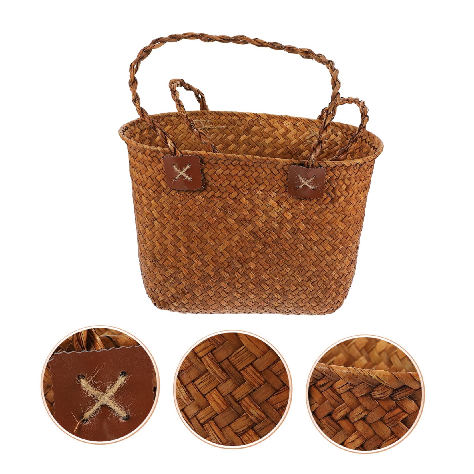 LABRIMP Cesta De Picnic Tejida Mano Asas Cesta De Almacenamiento Excursiones y Decoración Natural El
