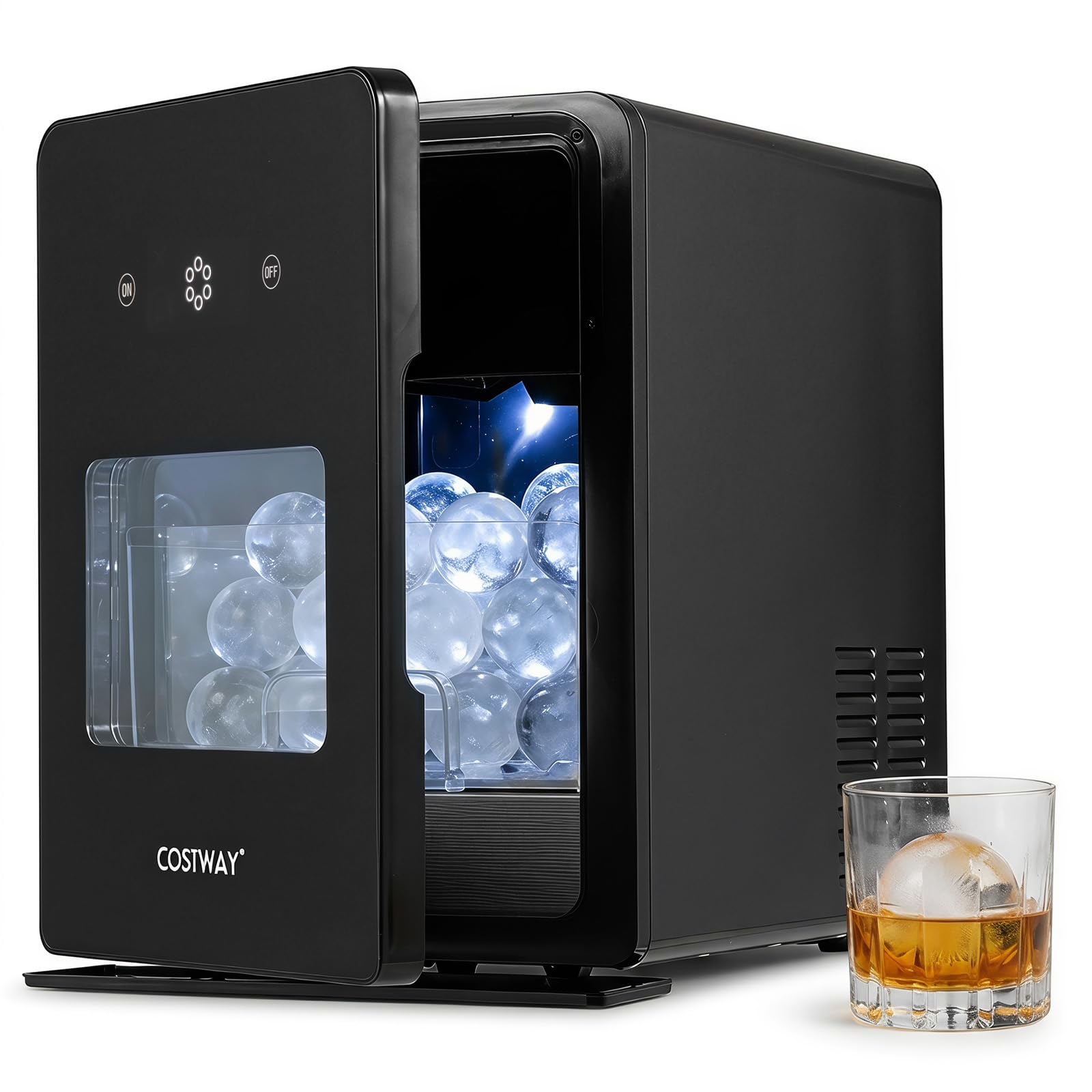COSTWAY Macchina per Ghiaccio Sferico da 50 mm per Whisky e Cocktail | con Serbatoio 1,6 L, 4 Sfere in 38-39 Min, 150 Sfere/Giorno, Autopulente e Finestra Trasparente