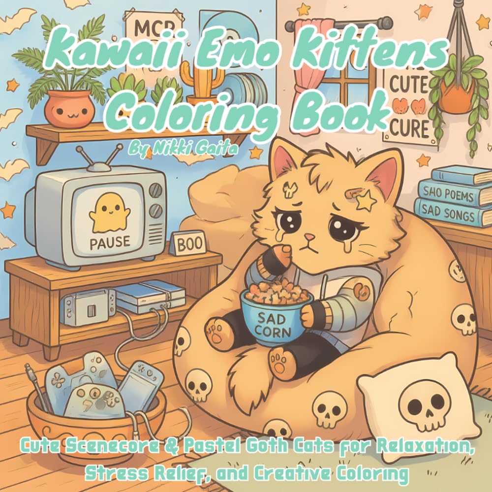 Kawaii Emo Kittens Coloring Book: Cute Scenecore & Pastel Goth Cats for Relaxation, Stress Relief, and Creative Coloring