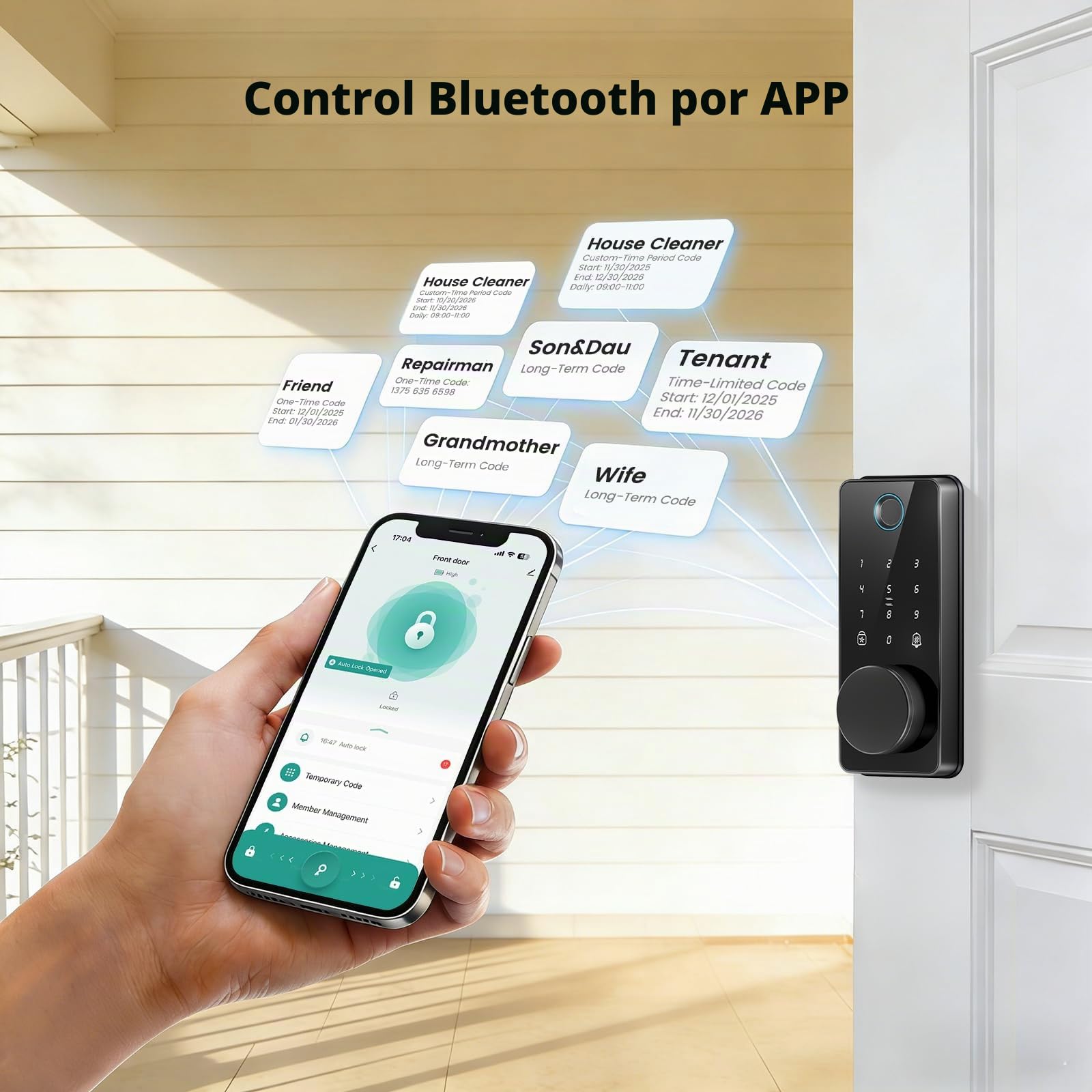 Biquole Cerradura inteligente para puerta delantera, cerradura de puerta de entrada sin llave con teclado, cerraduras electrónicas digitales con huella dactilar, control de aplicación por Bluetooth